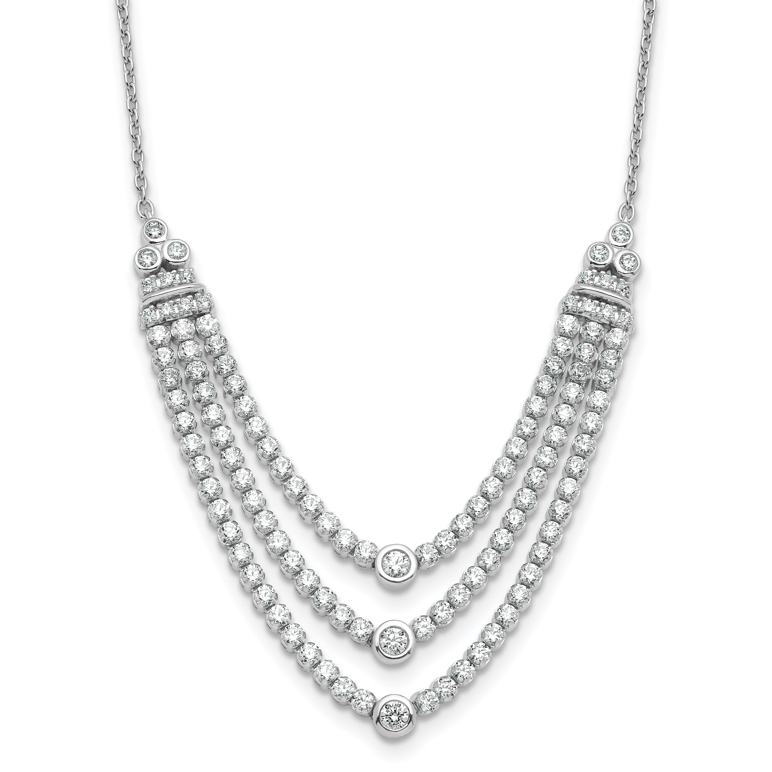 14k White Gold 2 3/4 carat Lab Grown Diamond VS/SI+ G+ 18 inch Triple Layer Necklace