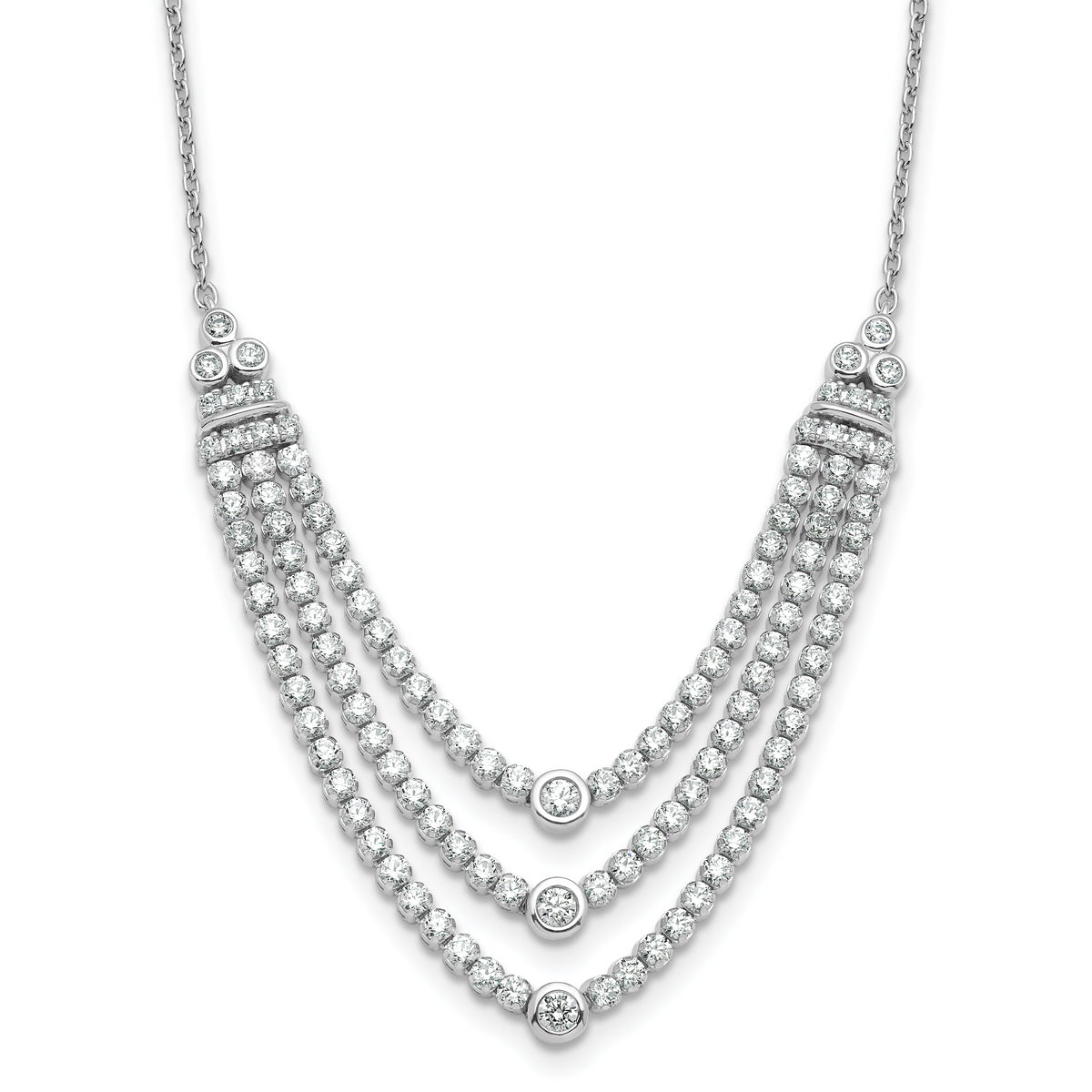 14k White Gold 2 3/4 carat Lab Grown Diamond VS/SI+ G+ 18 inch Triple Layer Necklace