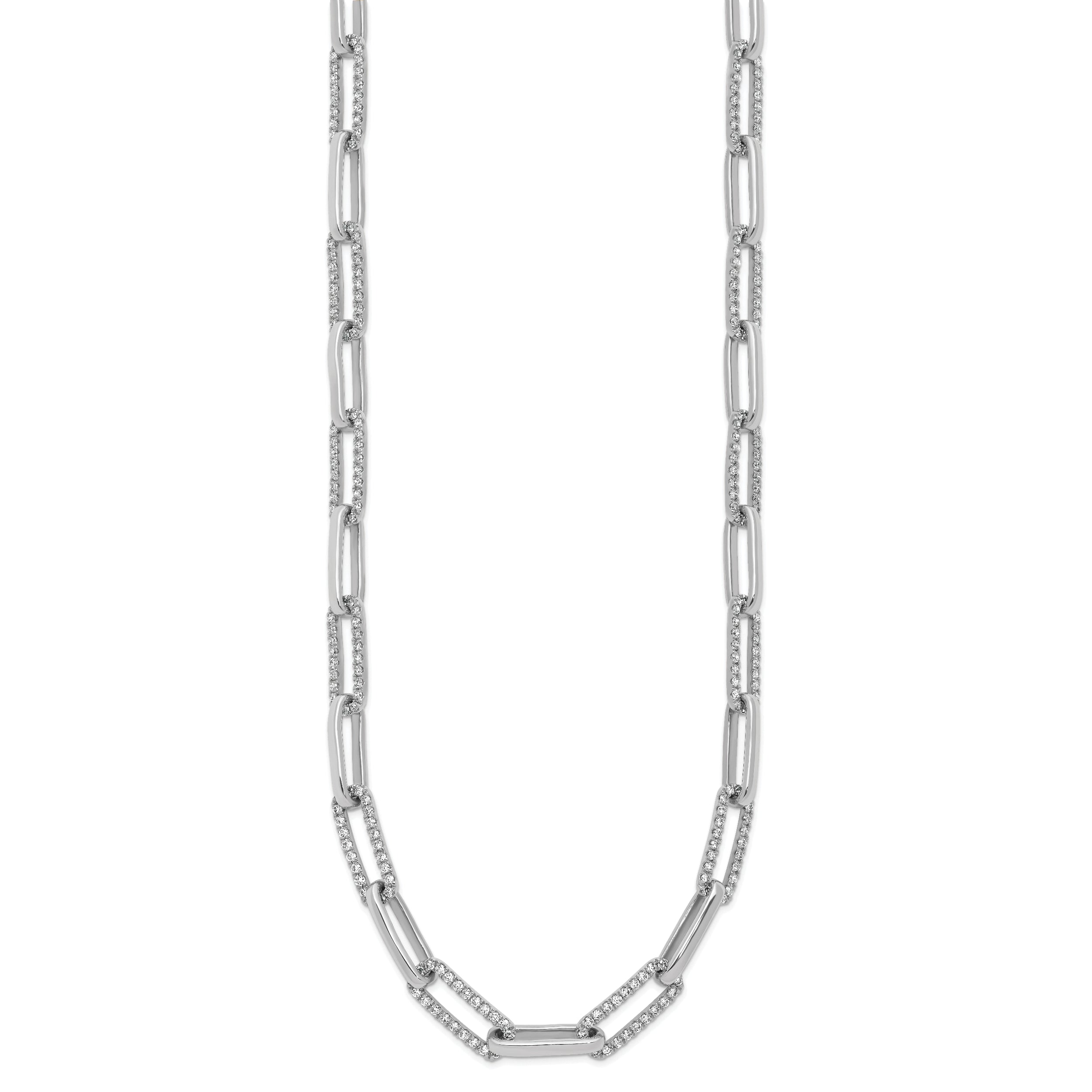 14k White Gold Polished 3.69 carat Diamond Paperclip Link 18 inch Necklace