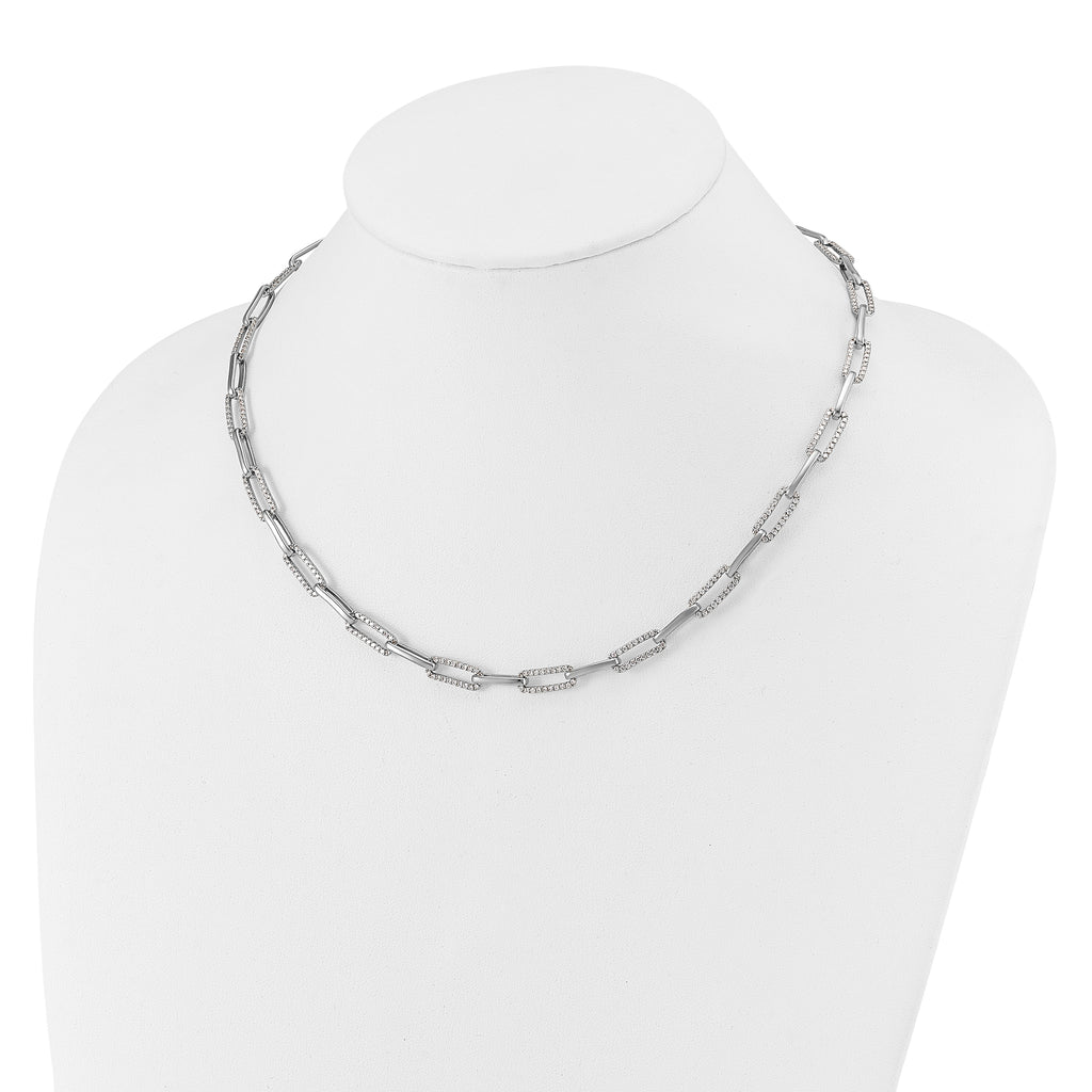 14k White Gold Polished 3.69 carat Diamond Paperclip Link 18 inch Necklace