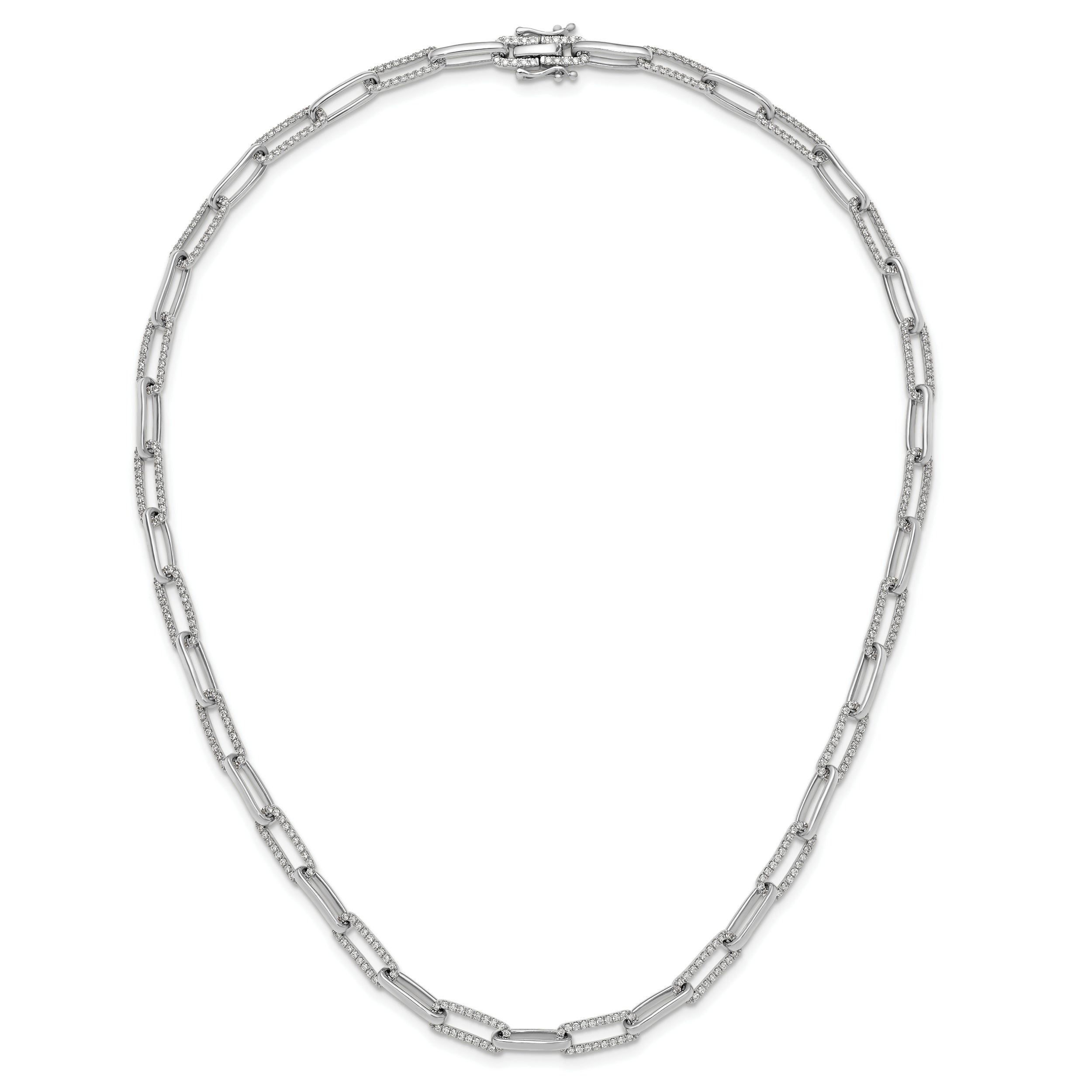 14k White Gold Polished 3.69 carat Diamond Paperclip Link 18 inch Necklace
