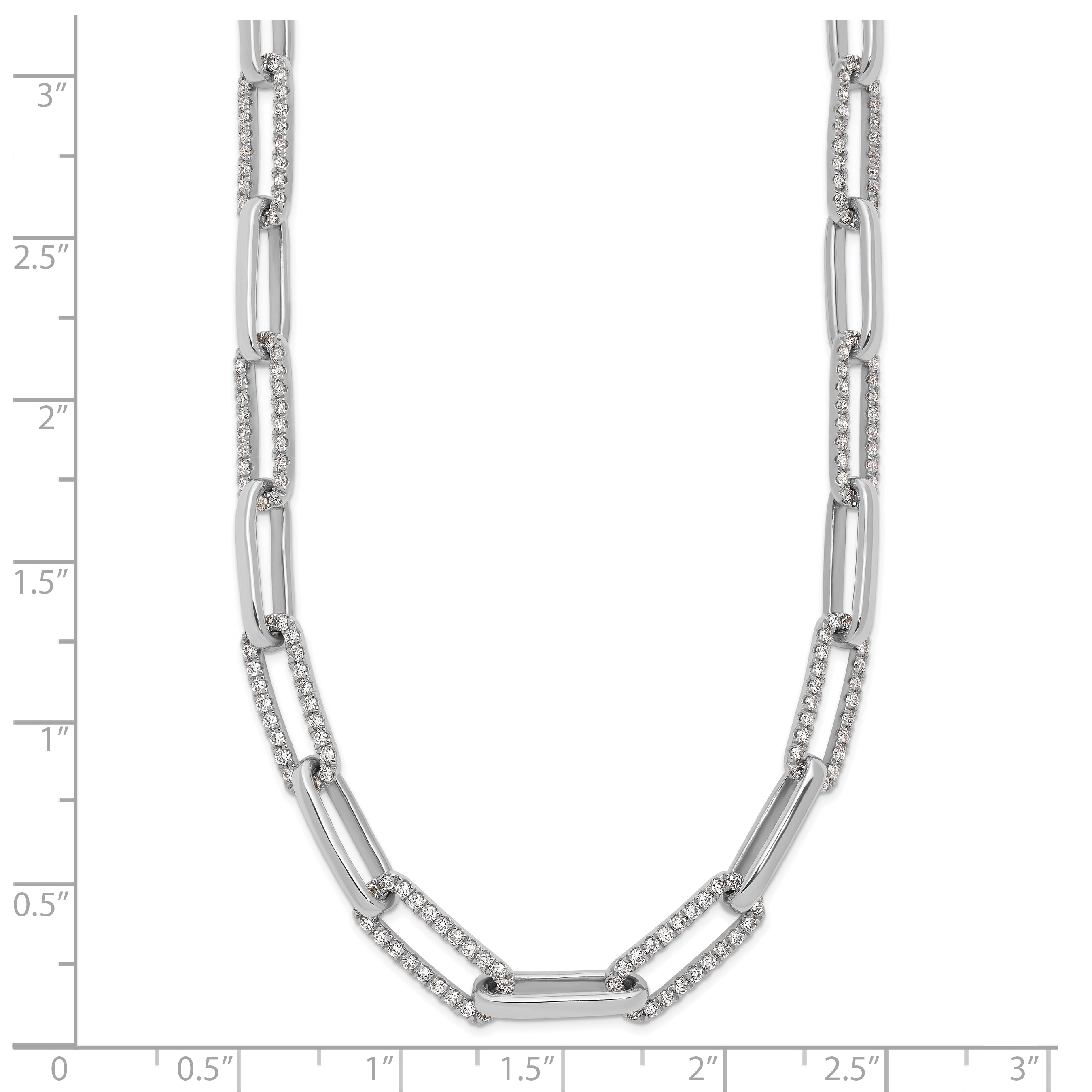 14k White Gold Polished 3.69 carat Diamond Paperclip Link 18 inch Necklace