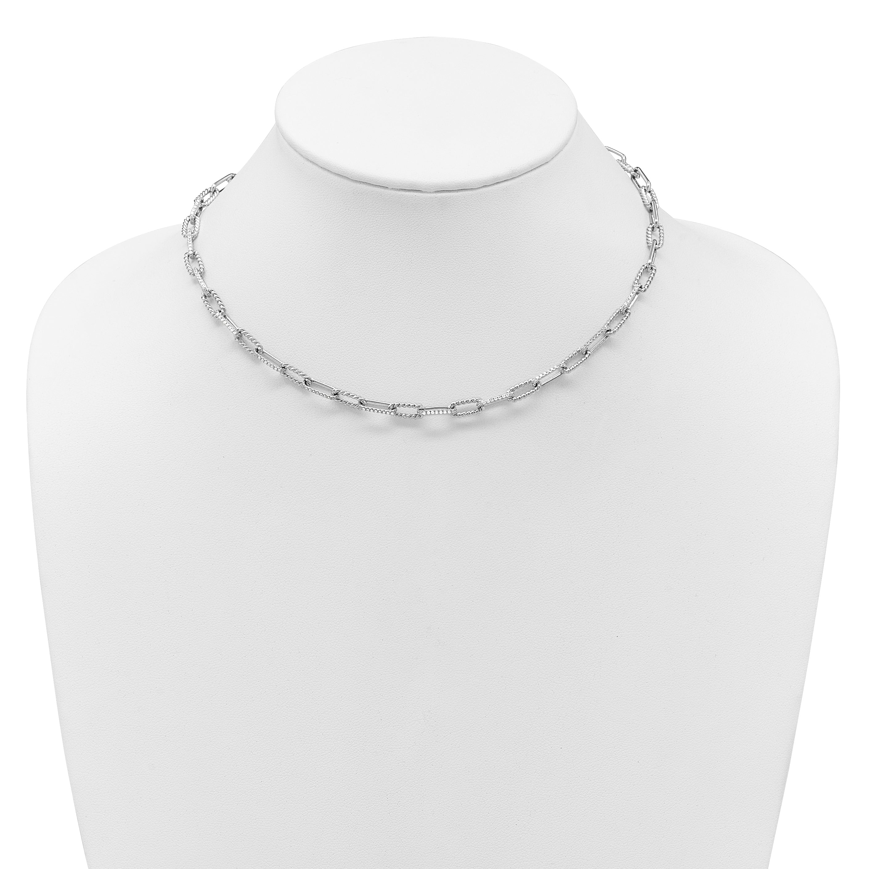 14K White Gold Polished and Twisted 1.44 carat Diamond Paperclip Link 18 inch Necklace