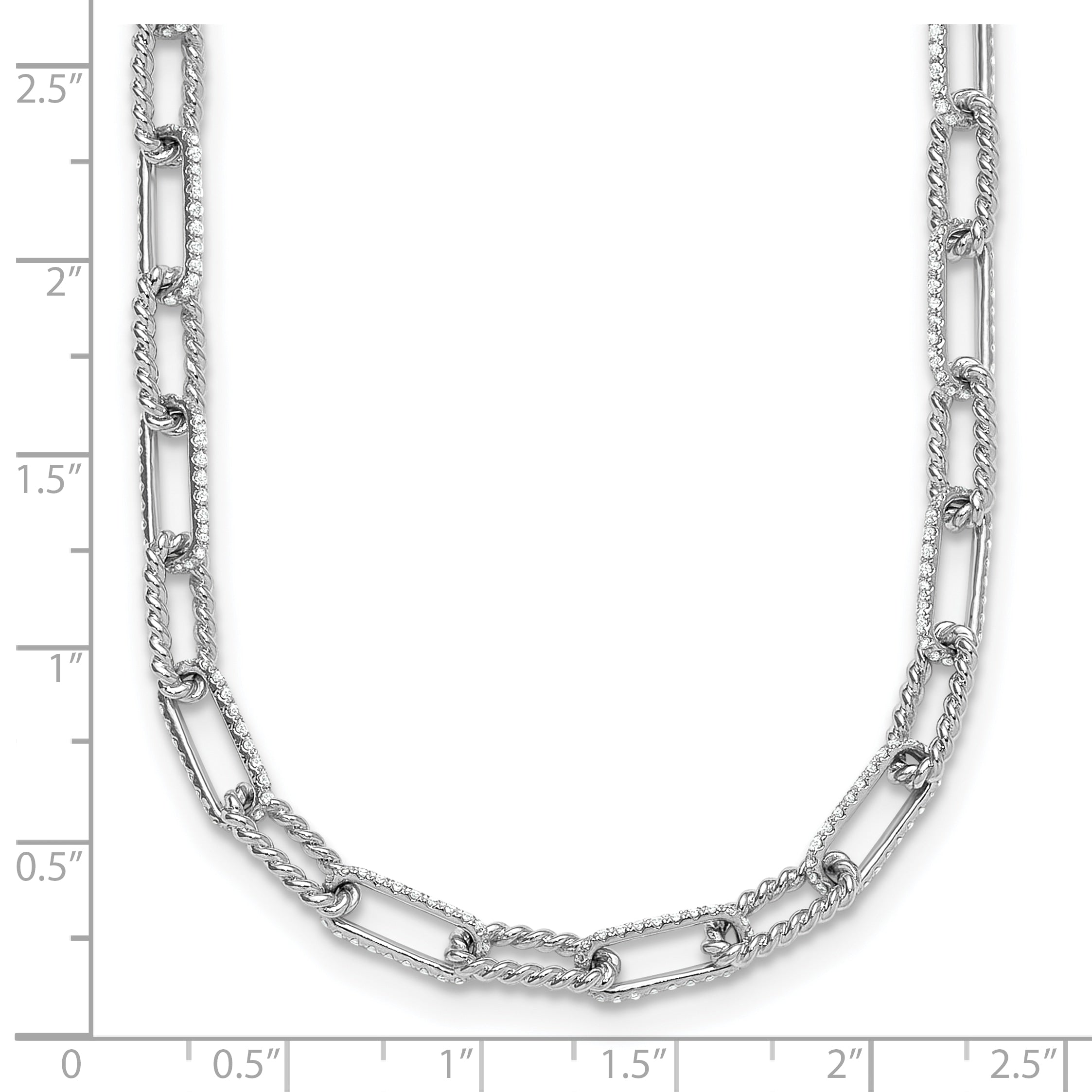 14K White Gold Polished and Twisted 1.44 carat Diamond Paperclip Link 18 inch Necklace