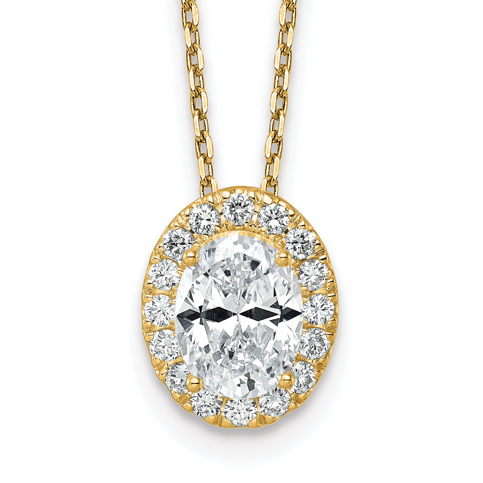 14k 2 1/2 carat Certified Lab Grown Diamond VS/SI+ G+ Complete 18 inch Oval Halo Pendant Necklace