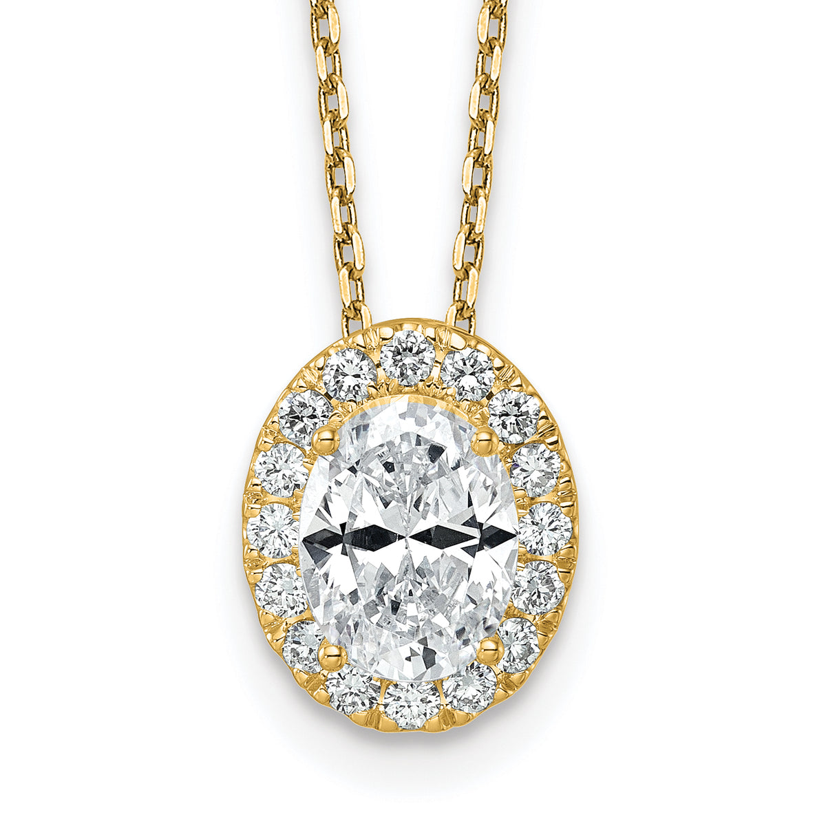 14k 2 1/2 carat Certified Lab Grown Diamond VS/SI+ G+ Complete 18 inch Oval Halo Pendant Necklace