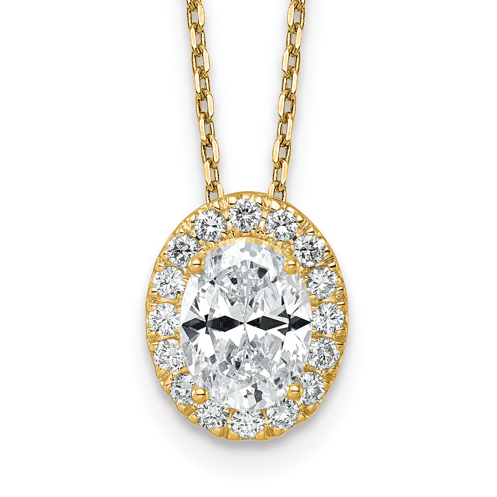 14k 2 1/2 carat Certified Lab Grown Diamond VS/SI+ G+ Complete 18 inch Oval Halo Pendant Necklace