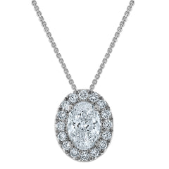 14k White Gold 2 1/2 carat Certified Lab Grown Diamond VS/SI+ G+ Complete 18 inch Oval Halo Pendant Necklace