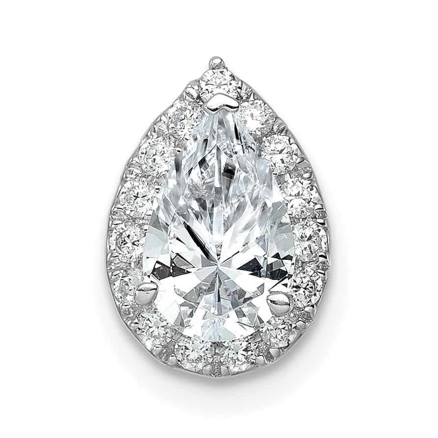 14k White Gold 2 3/8 carat Lab Grown Diamond VS/SI+ G+ Pear Complete Halo Chain Slide Pendant