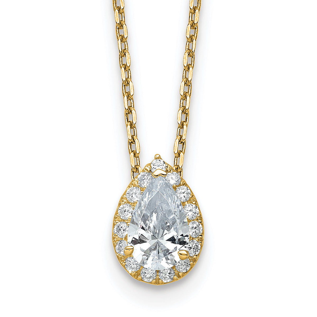 14k 2 3/8 carat Certified Lab Grown Diamond VS/SI+ G+ Complete 18 inch Pear Halo Pendant Necklace