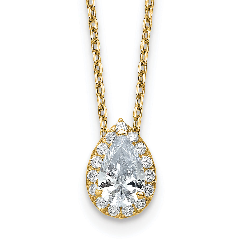 14k 2 3/8 carat Certified Lab Grown Diamond VS/SI+ G+ Complete 18 inch Pear Halo Pendant Necklace