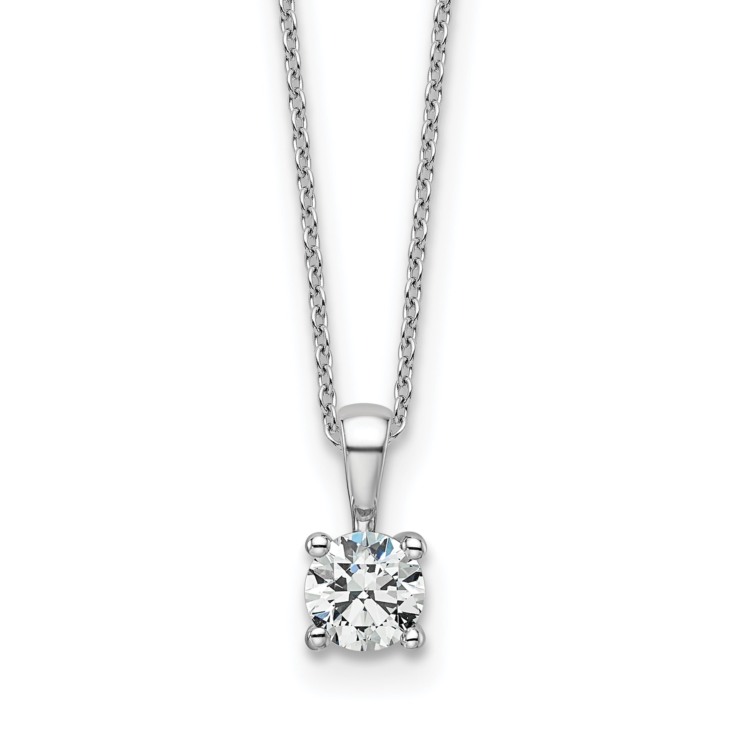 14k White Gold 1/2 carat Certified Lab Grown Diamond VS+ F+ Round Complete 18 inch Four Prong Pendant Necklace
