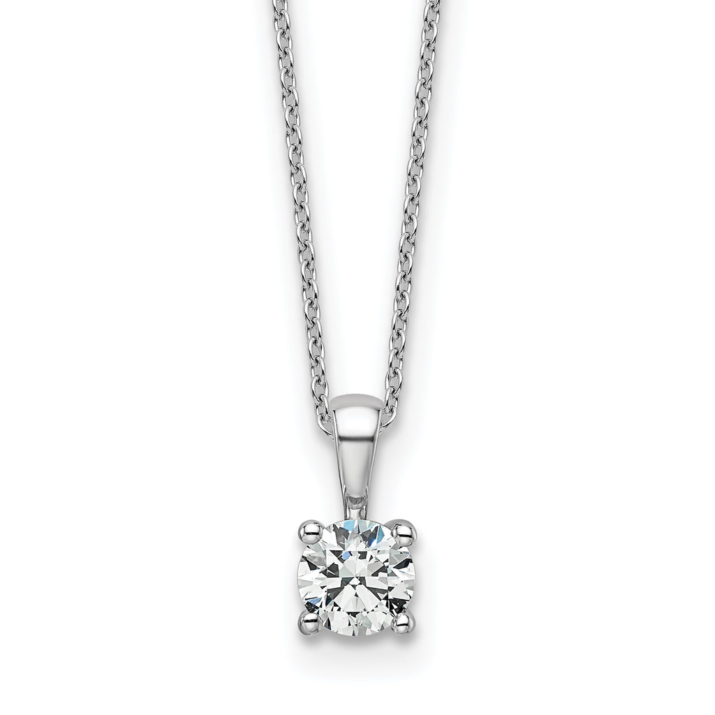 14k White Gold 1/2 carat Certified Lab Grown Diamond VS+ F+ Round Complete 18 inch Four Prong Pendant Necklace
