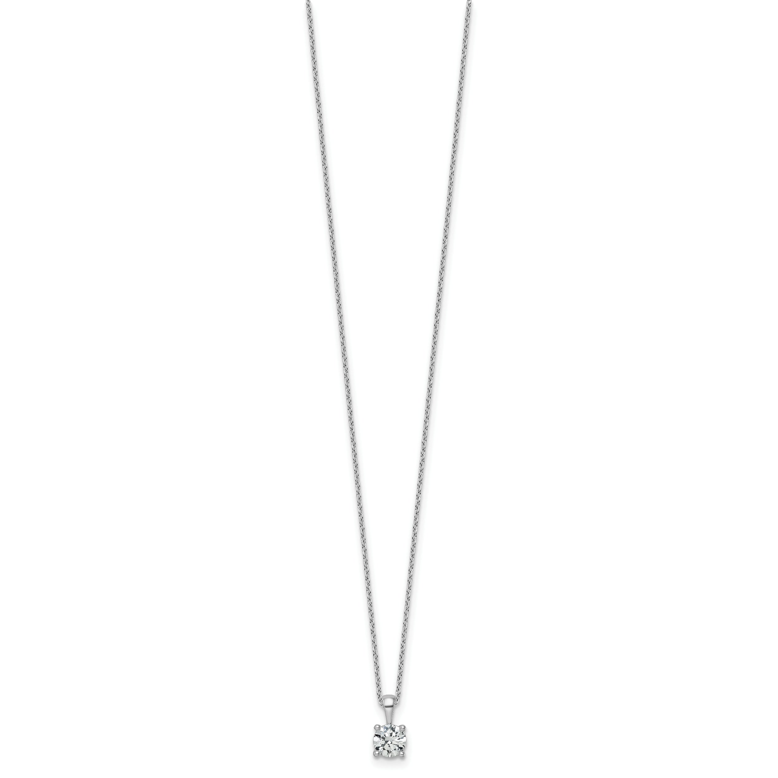 14k White Gold 3/4 carat Certified Lab Grown Diamond VS/SI+ G+ Round Complete 18 inch Four Prong Pendant Necklace