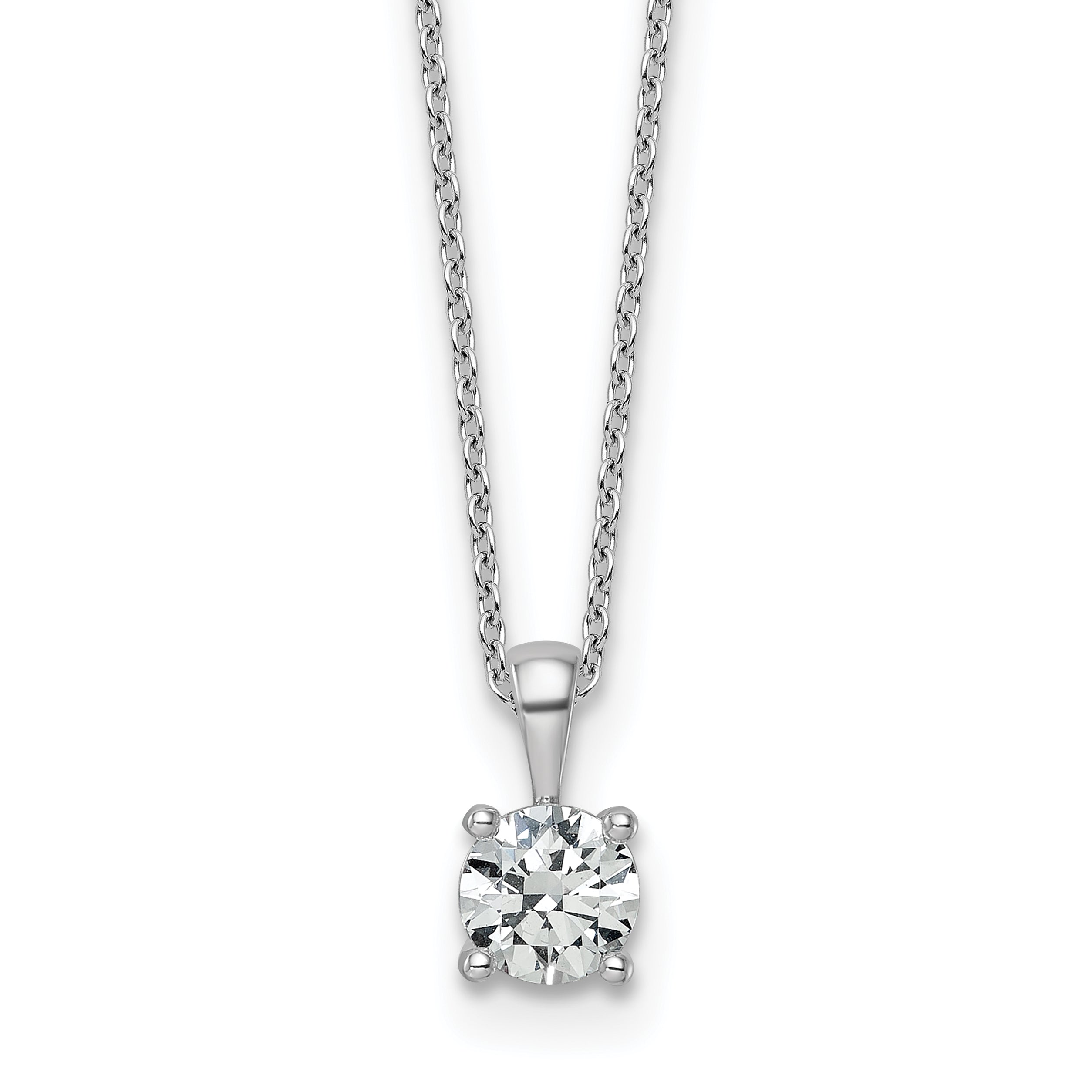 14k White Gold 3/4 carat Certified Lab Grown Diamond VS/SI+ G+ Round Complete 18 inch Four Prong Pendant Necklace
