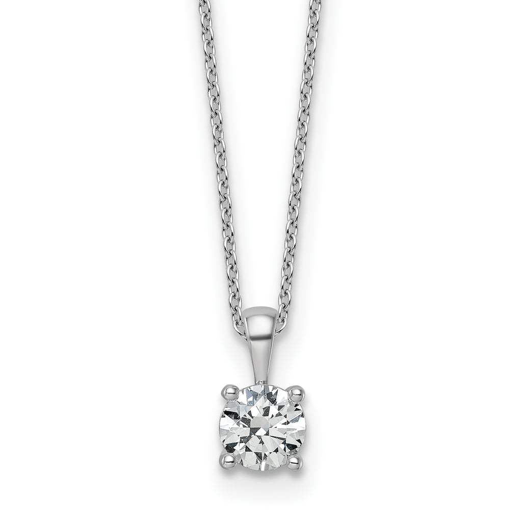 14k White Gold 3/4 carat Certified Lab Grown Diamond VS/SI+ G+ Round Complete 18 inch Four Prong Pendant Necklace