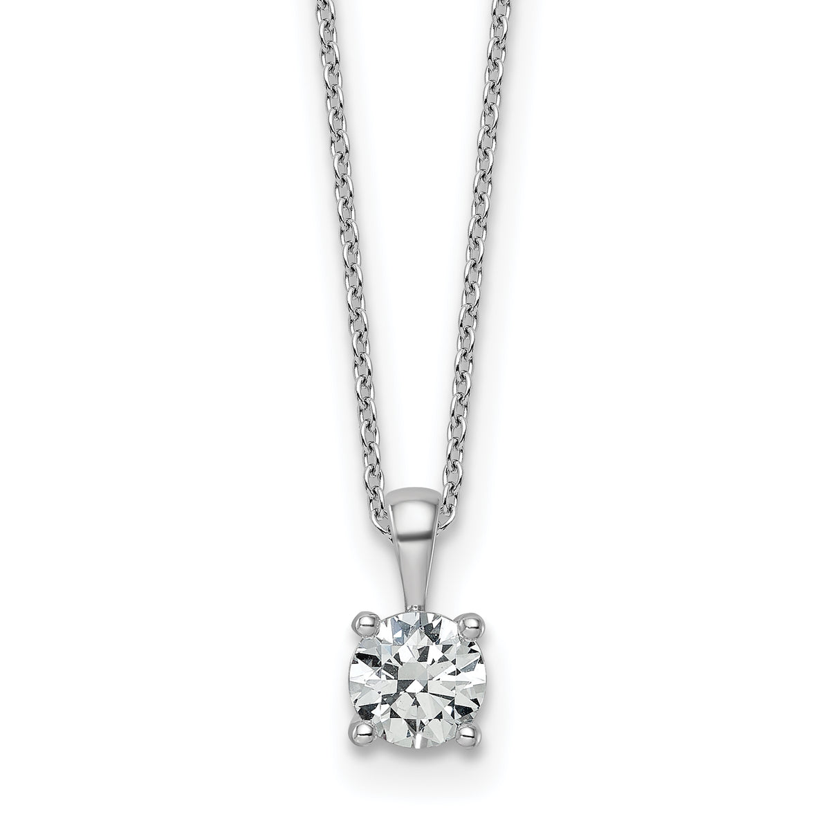 14k White Gold 3/4 carat Certified Lab Grown Diamond VS/SI+ G+ Round Complete 18 inch Four Prong Pendant Necklace