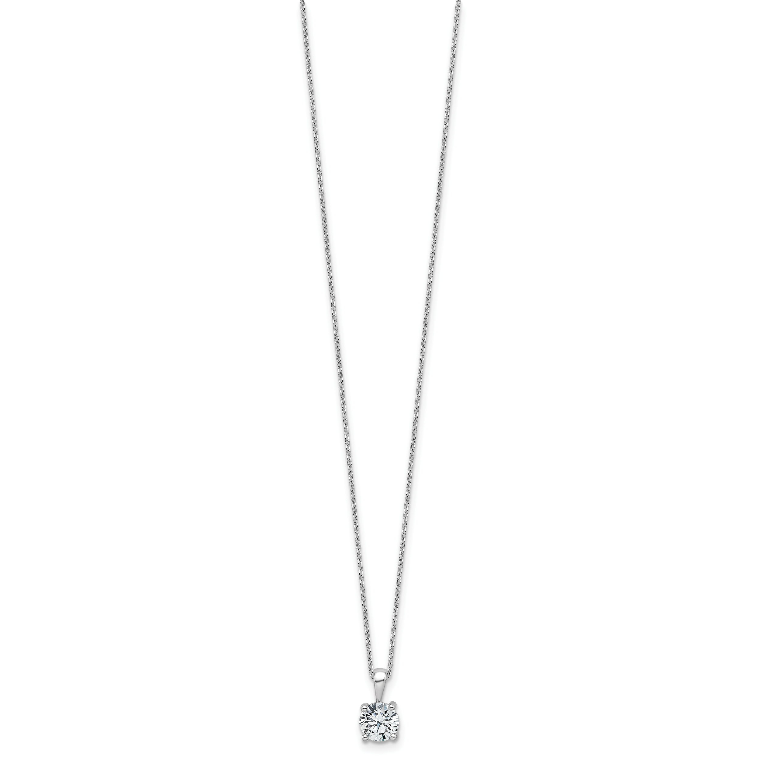 14k White Gold 1 carat Certified Lab Grown Diamond VS+ F+ Round Complete 18 inch Four Prong Pendant Necklace