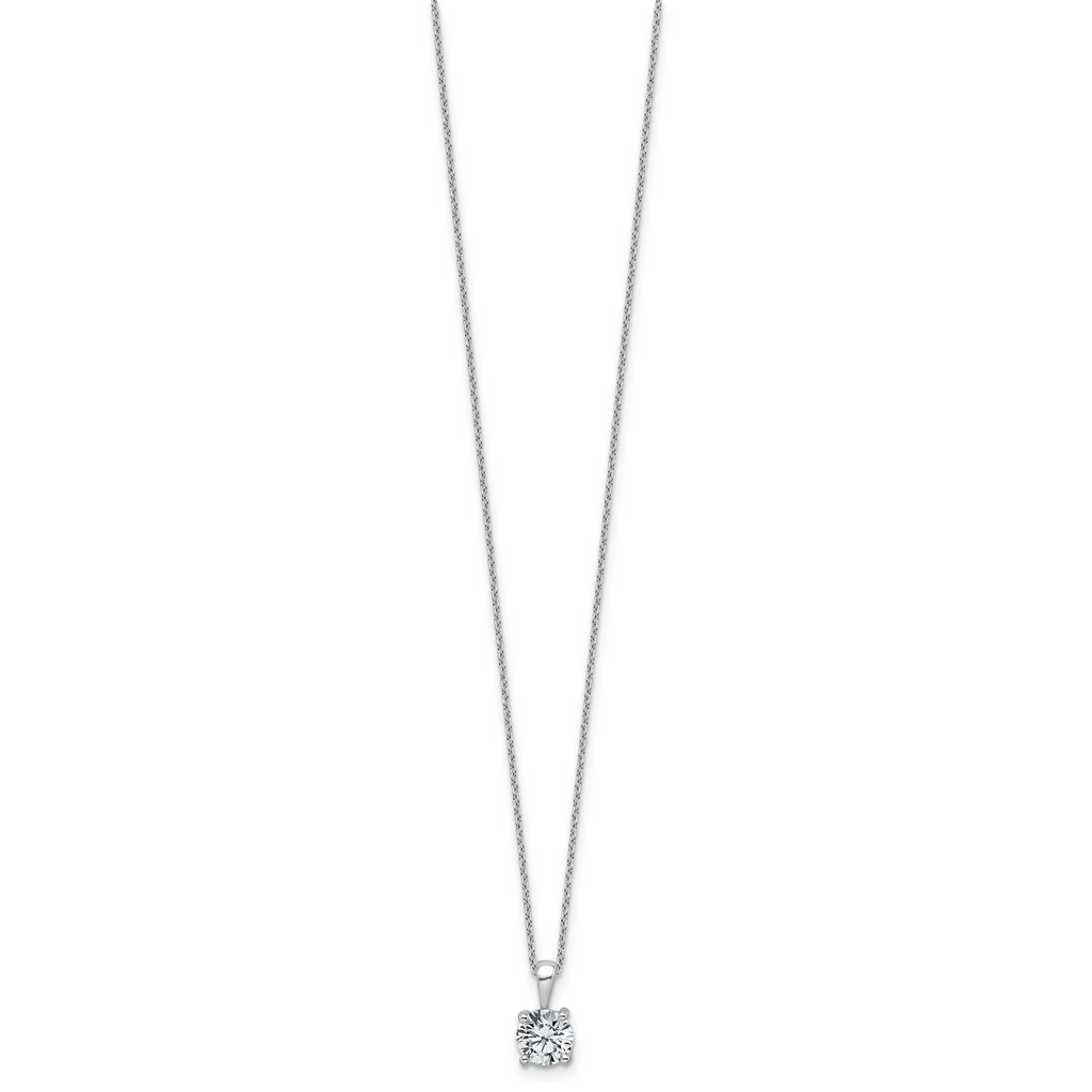 14k White Gold 1 carat Lab Grown Diamond VS+ F+ Round Complete 18 inch Four Prong Pendant Necklace