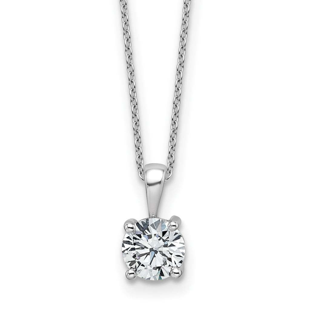 14k White Gold 1 carat Certified Lab Grown Diamond VS+ F+ Round Complete 18 inch Four Prong Pendant Necklace