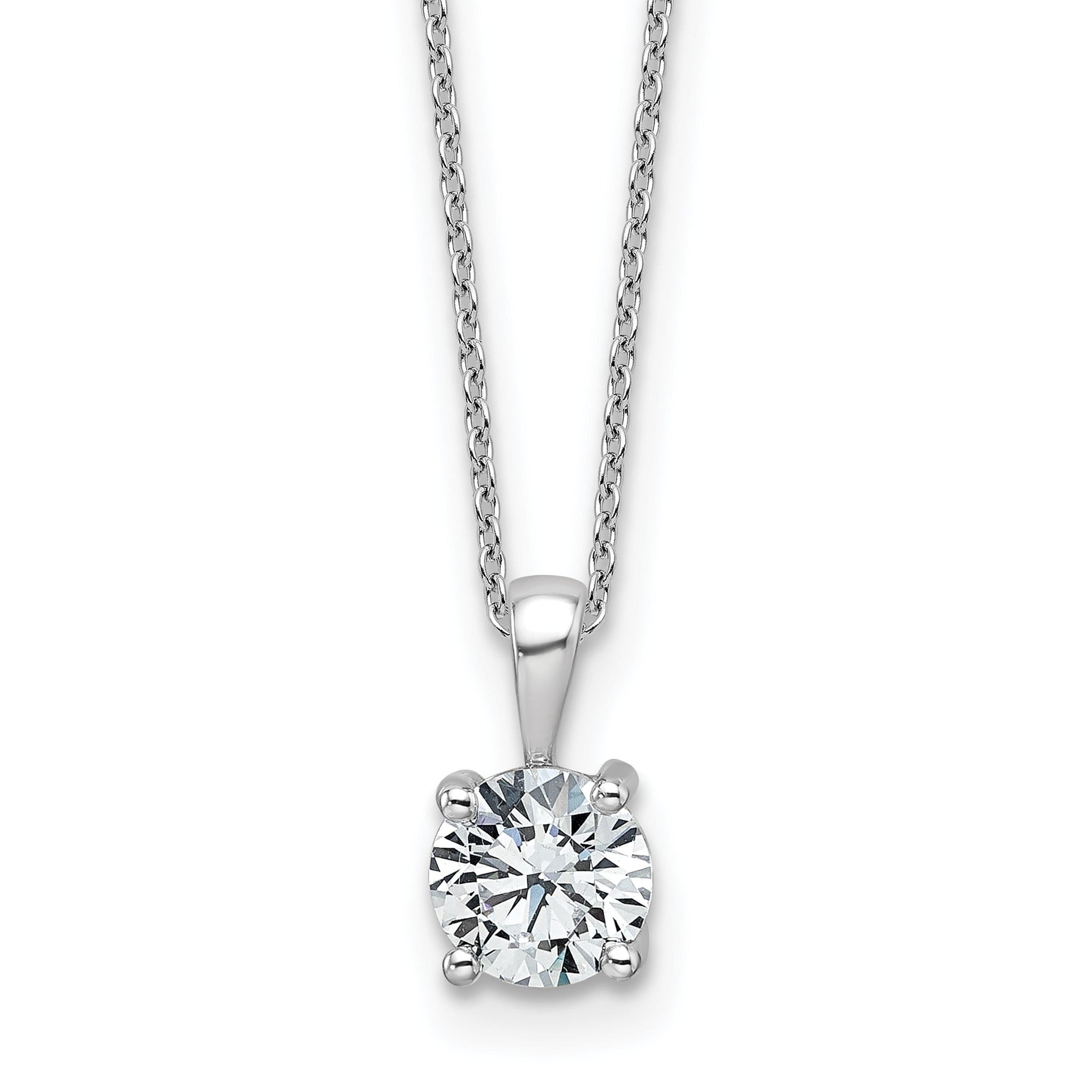 14k White Gold 1 carat Lab Grown Diamond VS/SI+ G+ Round Complete 18 inch Four Prong Pendant Necklace