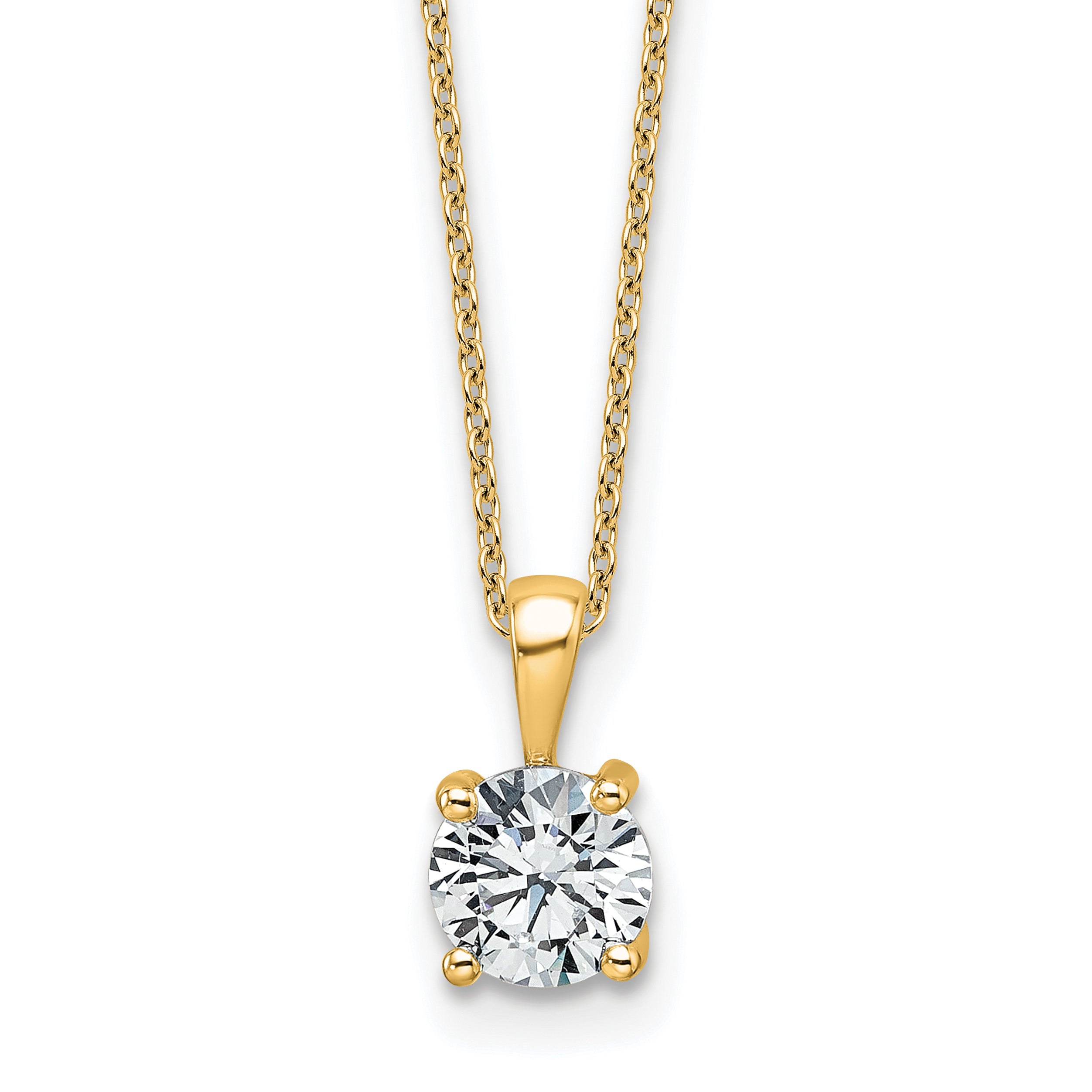 14k 1 carat Lab Grown Diamond VS+ F+ Round Complete 18 inch Four Prong Pendant Necklace