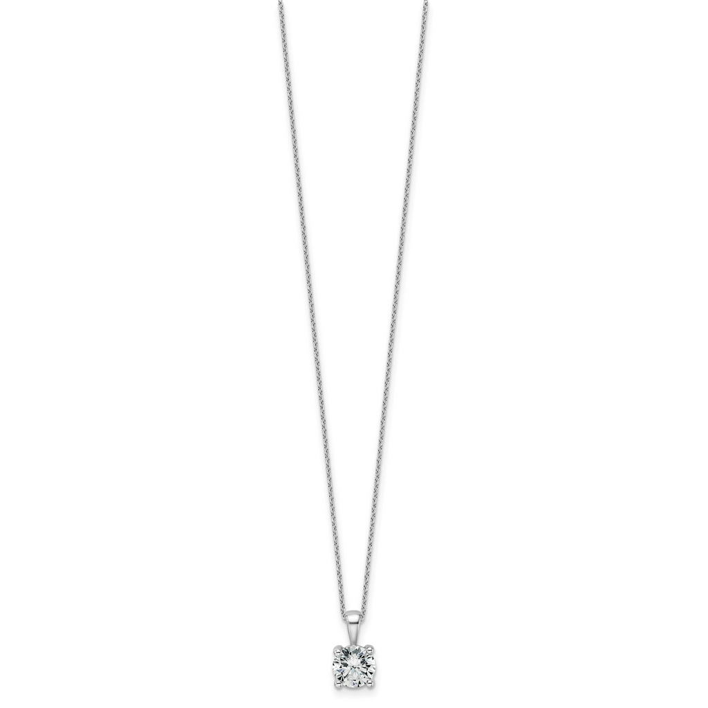 14k White Gold 1 1/2 carat Certified Lab Grown Diamond VS+ F+ Round Complete 18 inch Four Prong Pendant Necklace