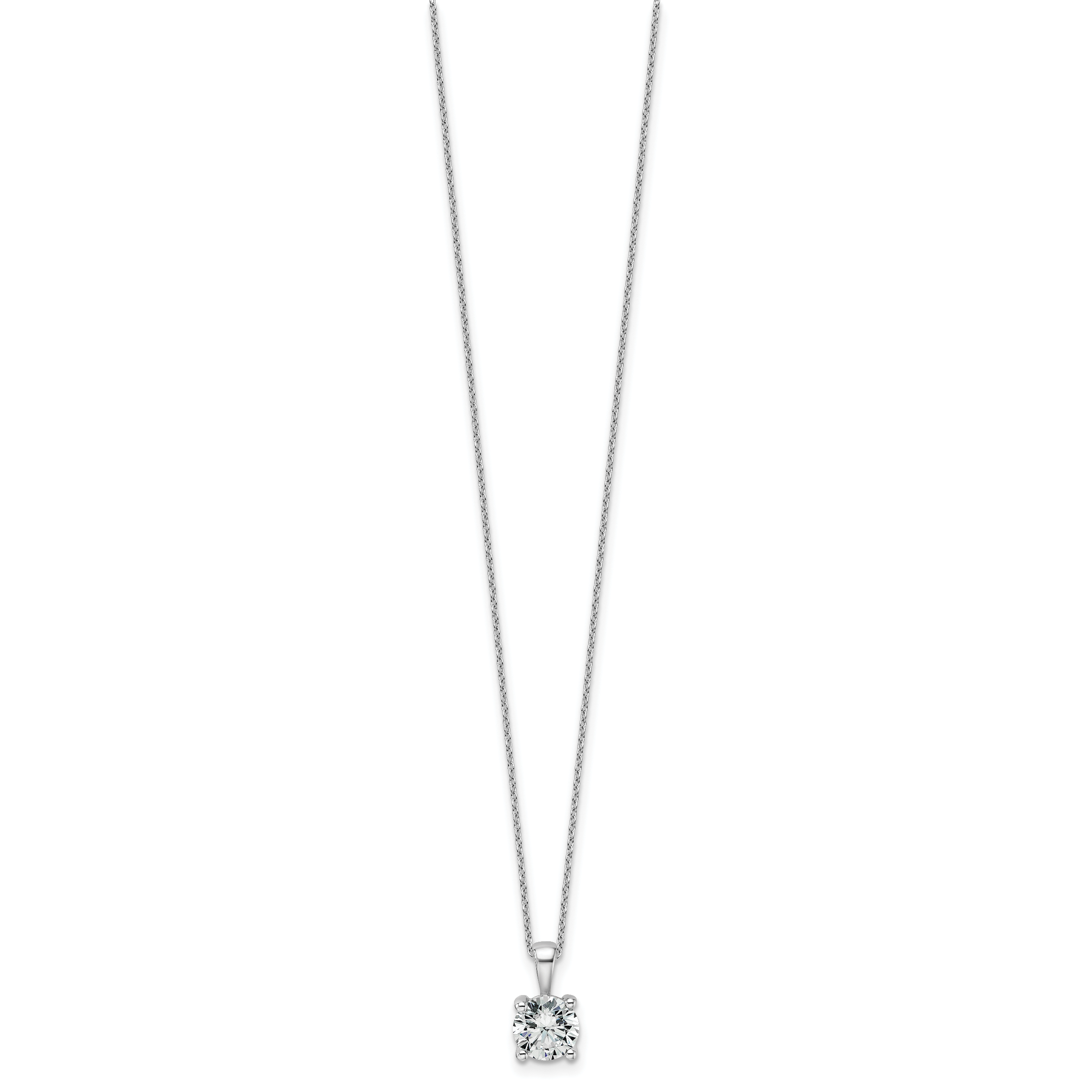 14k White Gold 1 1/2 carat Certified Lab Grown Diamond VS+ F+ Round Complete 18 inch Four Prong Pendant Necklace