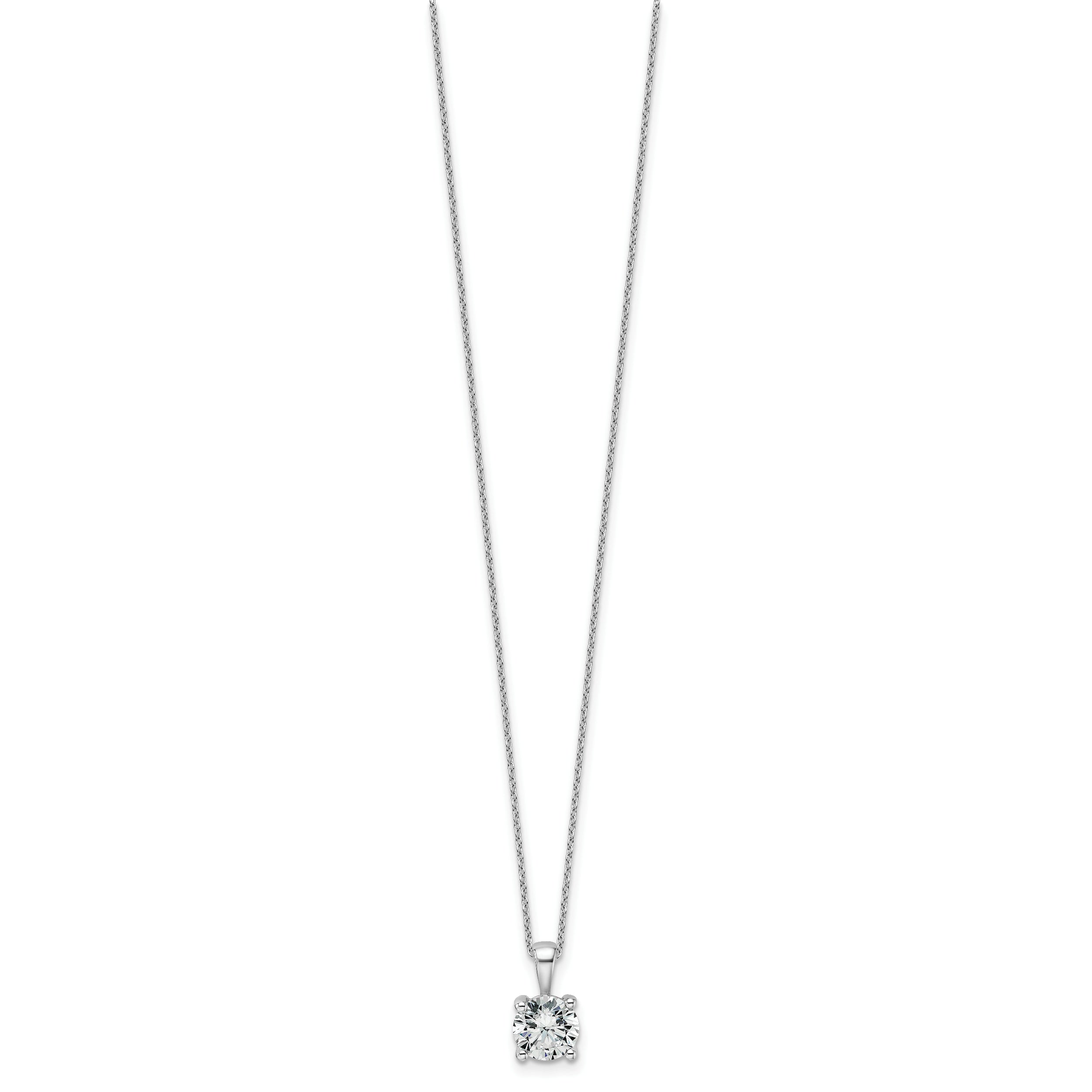 14k White Gold 1 1/2 carat Certified Lab Grown Diamond VS/SI+ G+ Round Complete 18 inch Four Prong Pendant Necklace