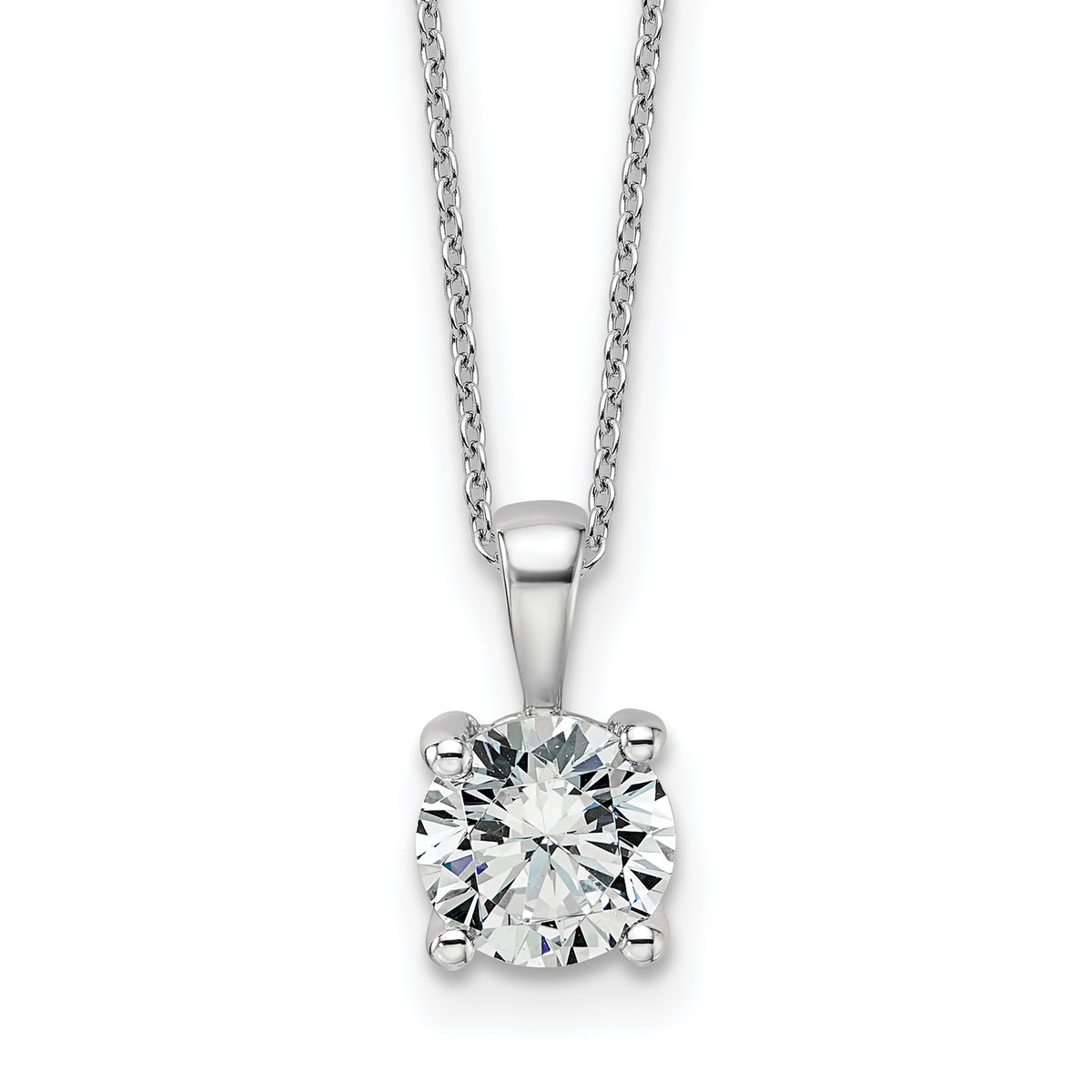 14k White Gold 1 1/2 carat Certified Lab Grown Diamond VS/SI+ G+ Round Complete 18 inch Four Prong Pendant Necklace