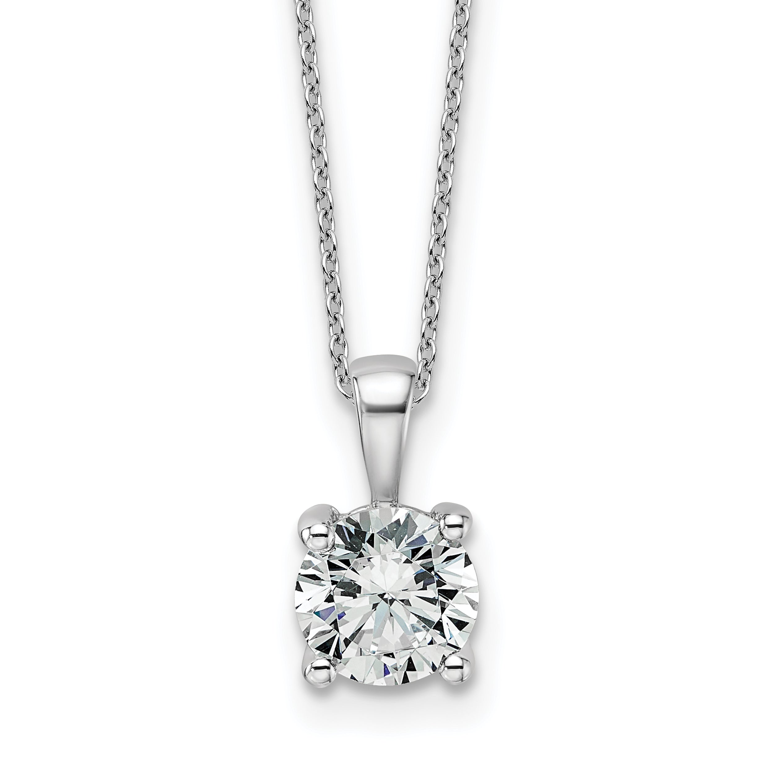 14k White Gold 1 1/2 carat Lab Grown Diamond VS+ F+ Round Complete 18 inch Four Prong Pendant Necklace