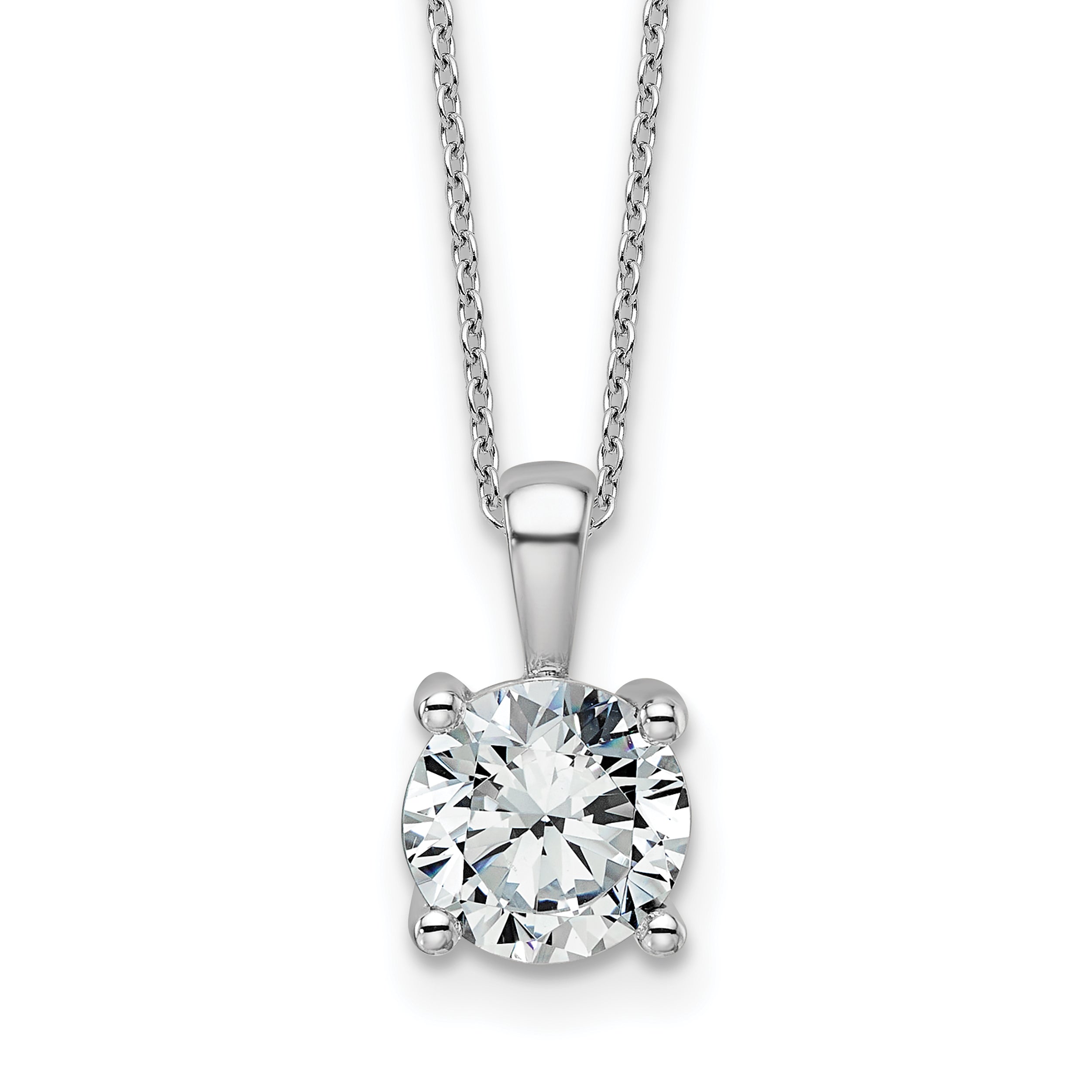 14k White Gold 2 carat Certified Lab Grown Diamond VS/SI+ G+ Round Complete 18 inch Four Prong Pendant Necklace