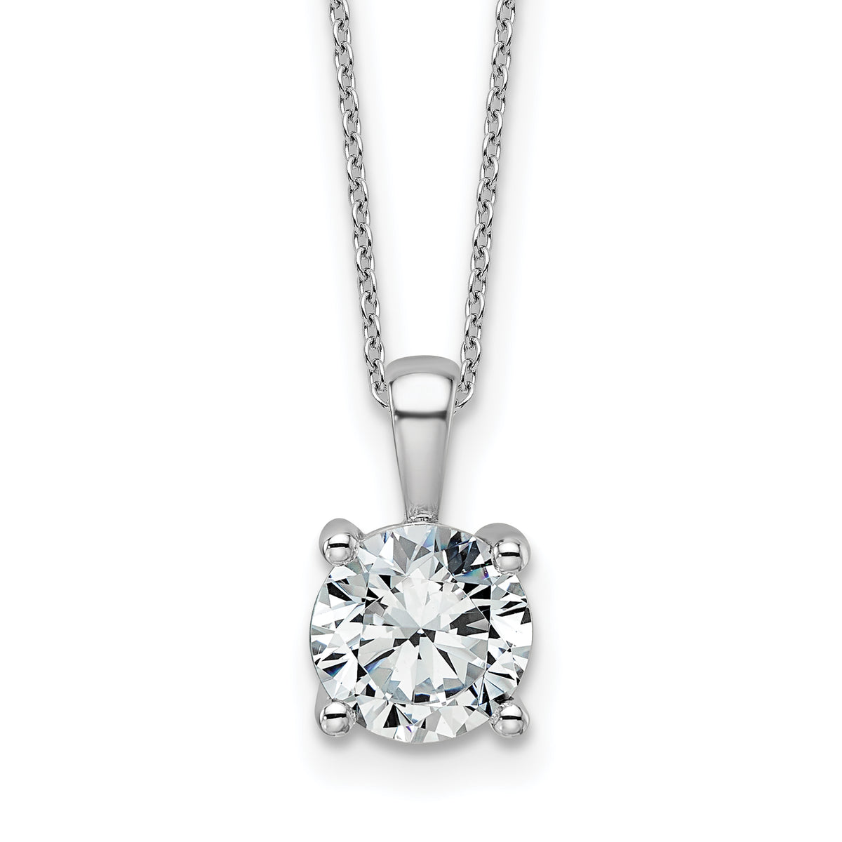 14k White Gold 2 carat Certified Lab Grown Diamond VS/SI+ G+ Round Complete 18 inch Four Prong Pendant Necklace