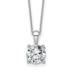 14k White Gold 2 carat Certified Lab Grown Diamond VS/SI+ G+ Round Complete 18 inch Four Prong Pendant Necklace