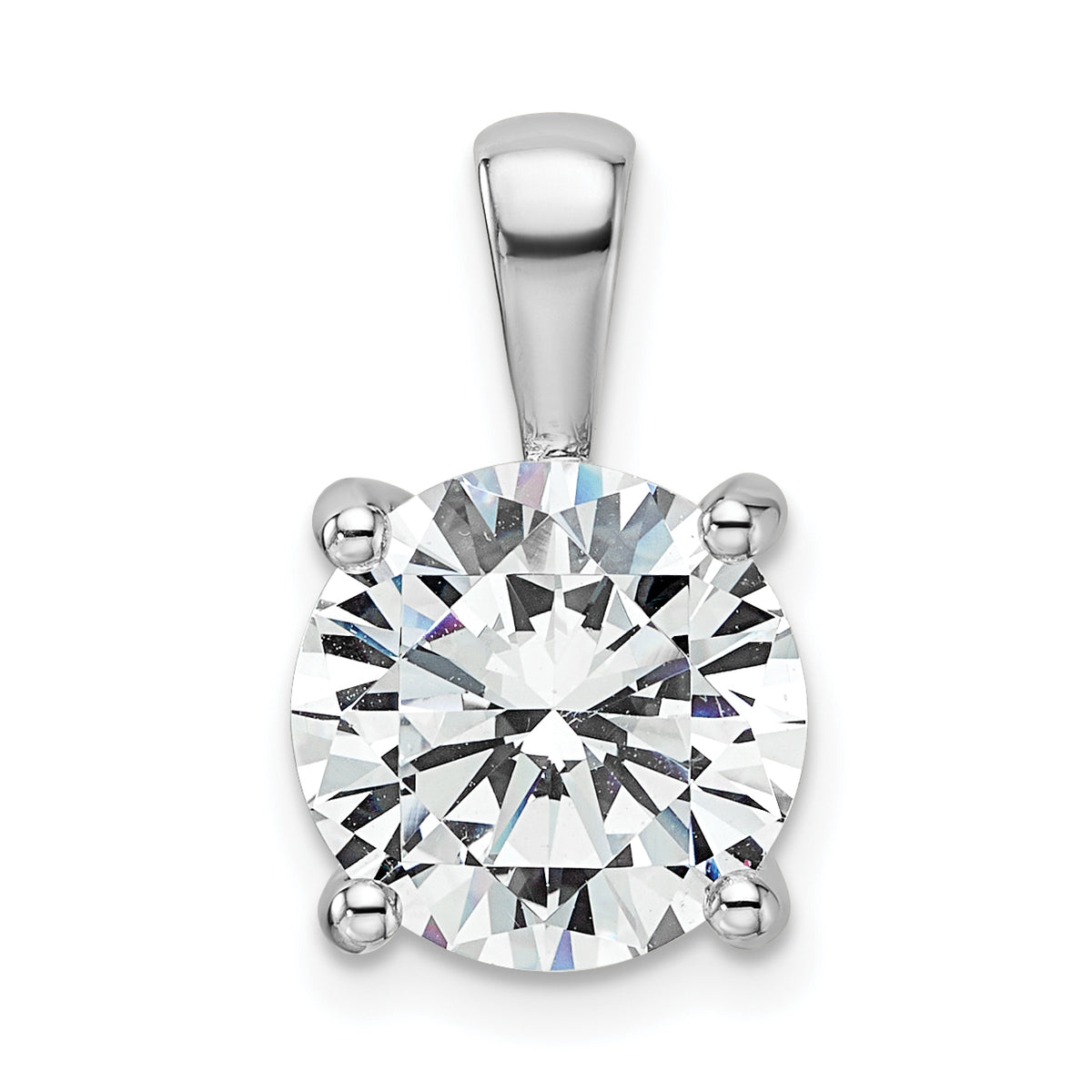 14k White Gold 4 carat Lab Grown Diamond VS/SI+ G+ Round Complete Four Prong Pendant