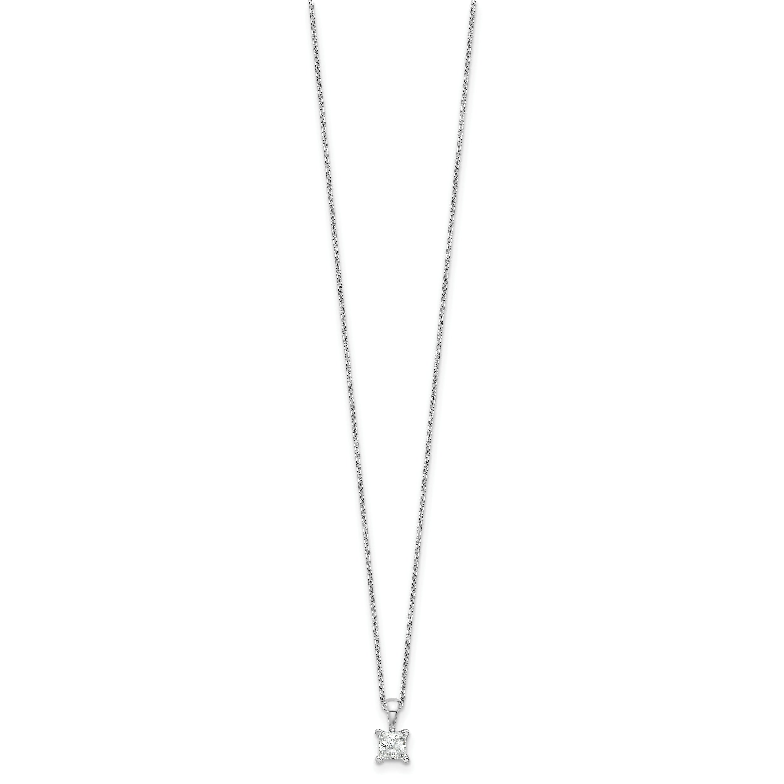 14k White Gold 1/2 carat Lab Grown Diamond VS/SI+ G+ Princess Complete 18 inch Four Prong Pendant Necklace