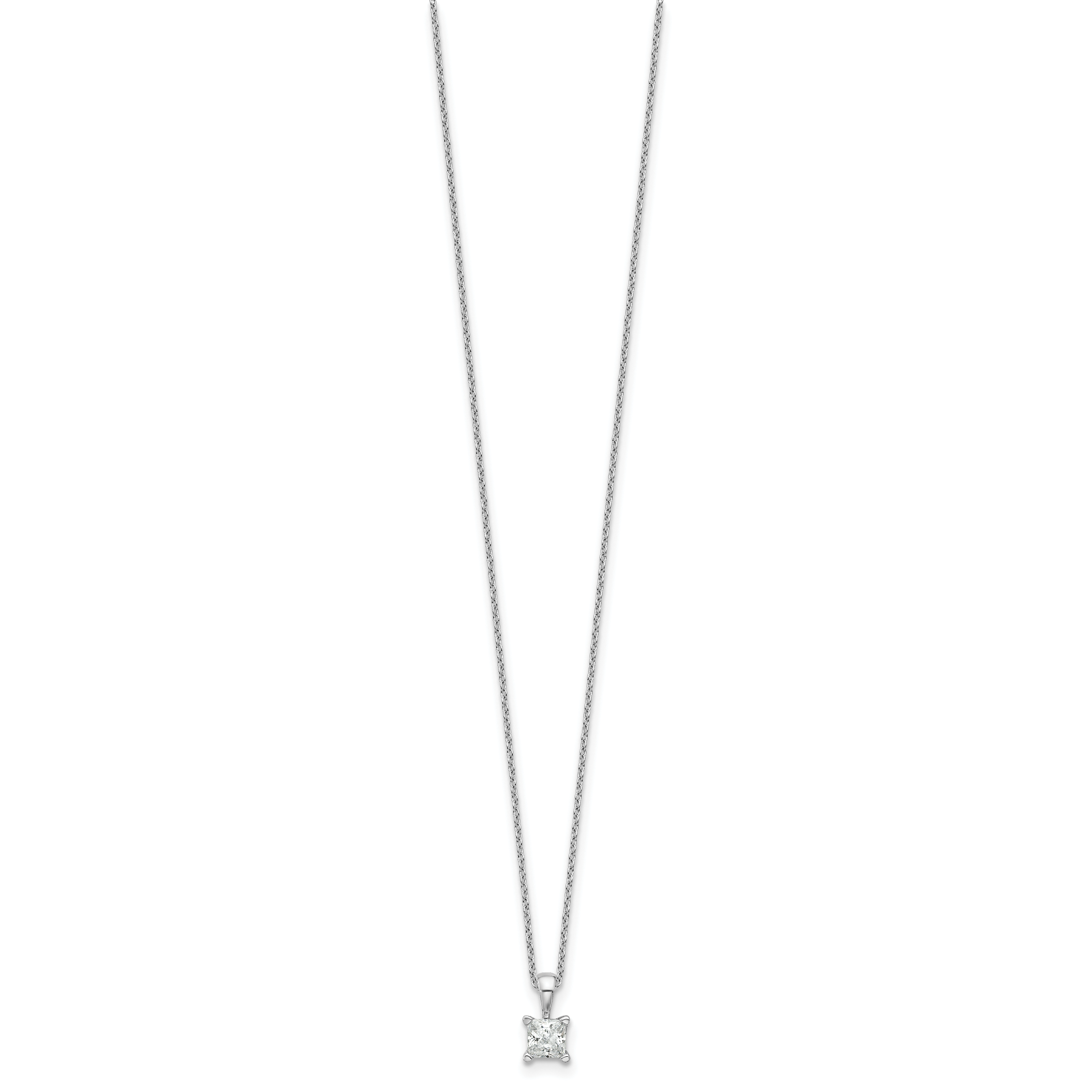 14k White Gold 1/2 carat Lab Grown Diamond VS/SI+ G+ Princess Complete 18 inch Four Prong Pendant Necklace