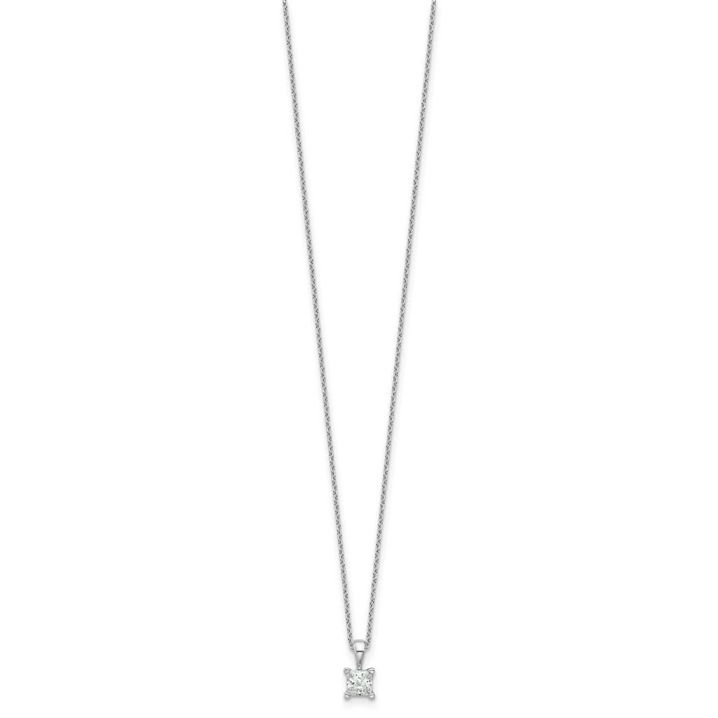 14k White Gold 1/2 carat Lab Grown Diamond VS+ F+ Princess Complete 18 inch Four Prong Pendant Necklace