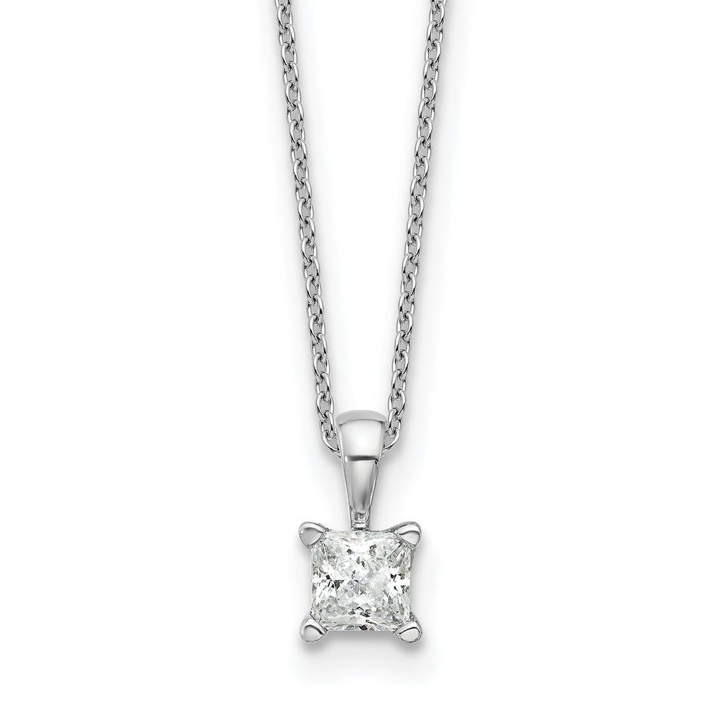 14k White Gold 1/2 carat Lab Grown Diamond VS+ F+ Princess Complete 18 inch Four Prong Pendant Necklace
