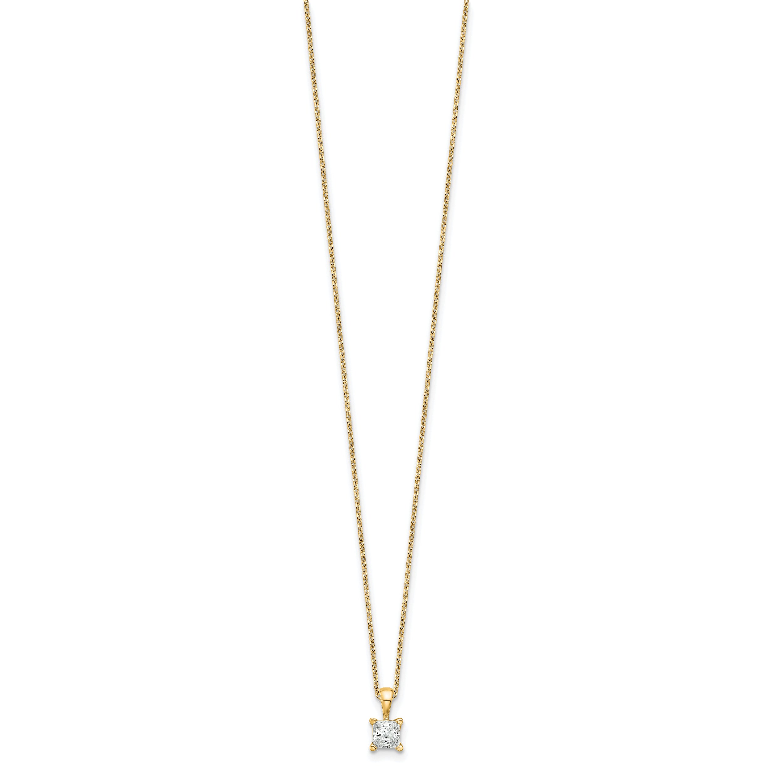 14k 1/2 carat Certified Lab Grown Diamond VS/SI+ G+ Princess Complete 18 inch Four Prong Pendant Necklace
