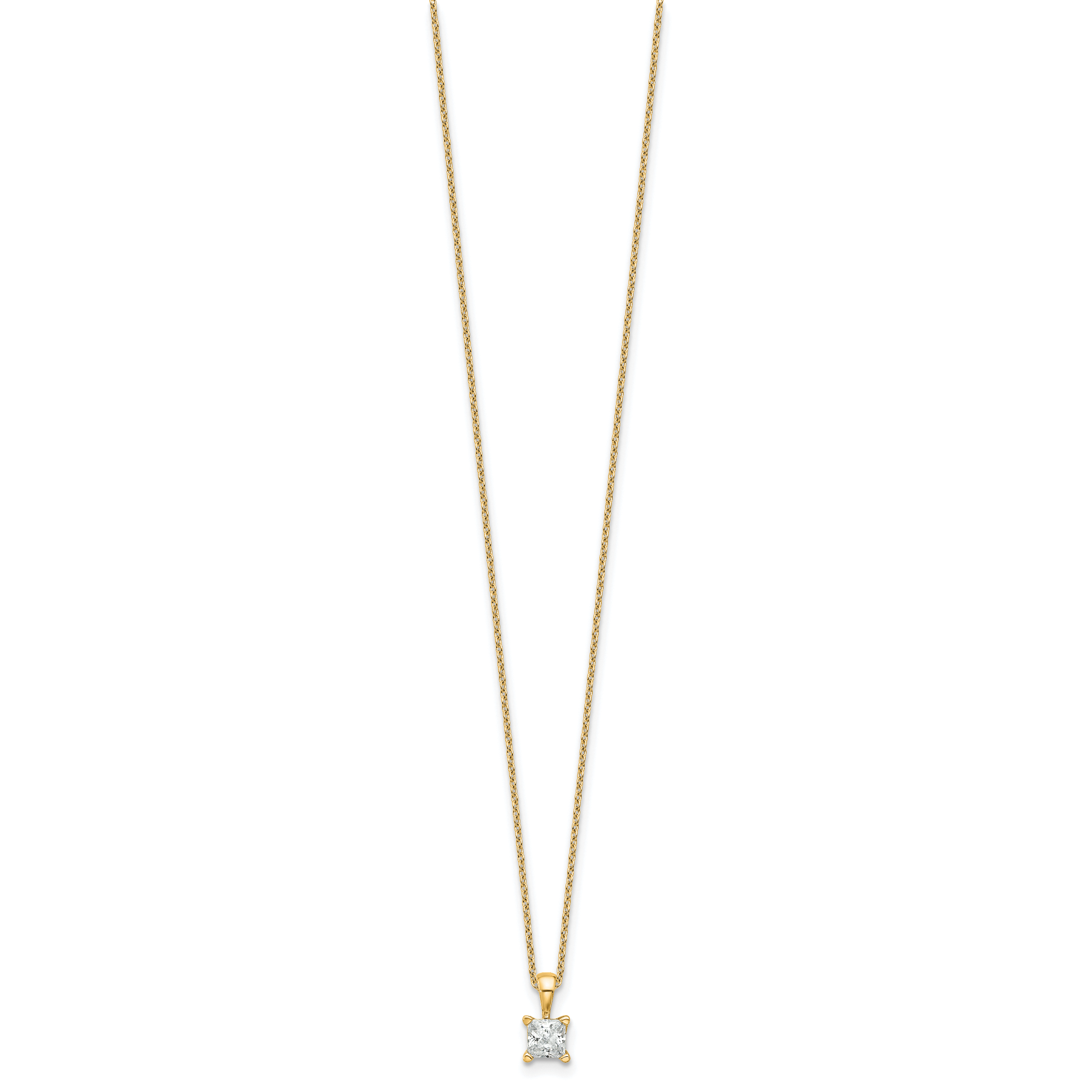 14k 1/2 carat Certified Lab Grown Diamond VS/SI+ G+ Princess Complete 18 inch Four Prong Pendant Necklace