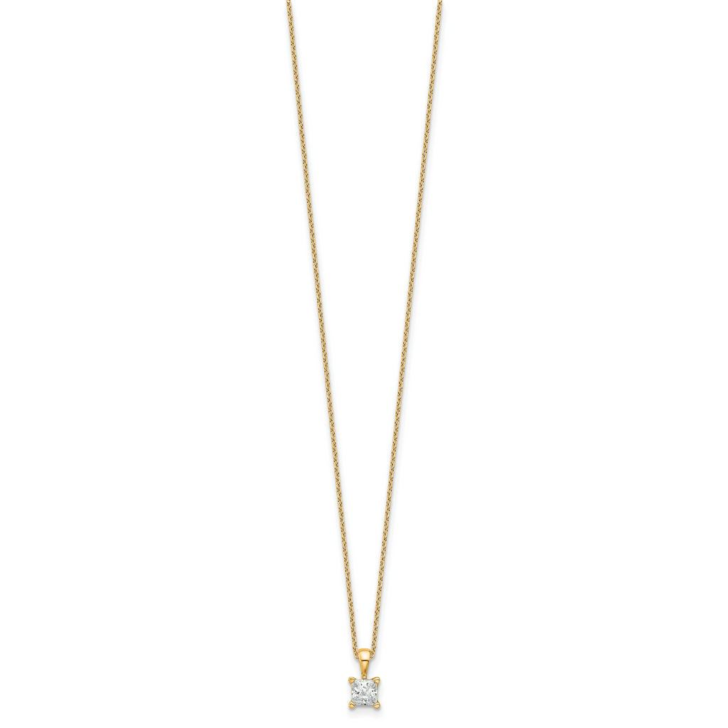 14k 1/2 carat Lab Grown Diamond VS+ F+ Princess Complete 18 inch Four Prong Pendant Necklace
