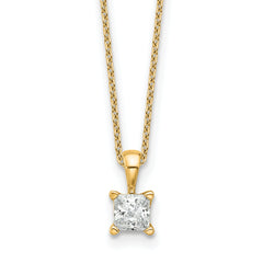 14k 1/2 carat Certified Lab Grown Diamond VS/SI+ G+ Princess Complete 18 inch Four Prong Pendant Necklace