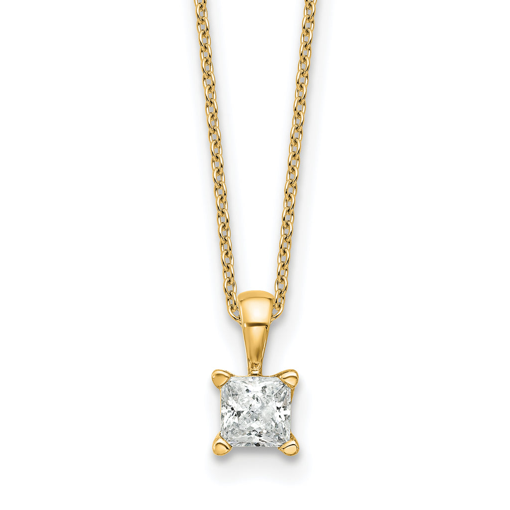 14k 1/2 carat Lab Grown Diamond VS/SI+ G+ Princess Complete 18 inch Four Prong Pendant Necklace