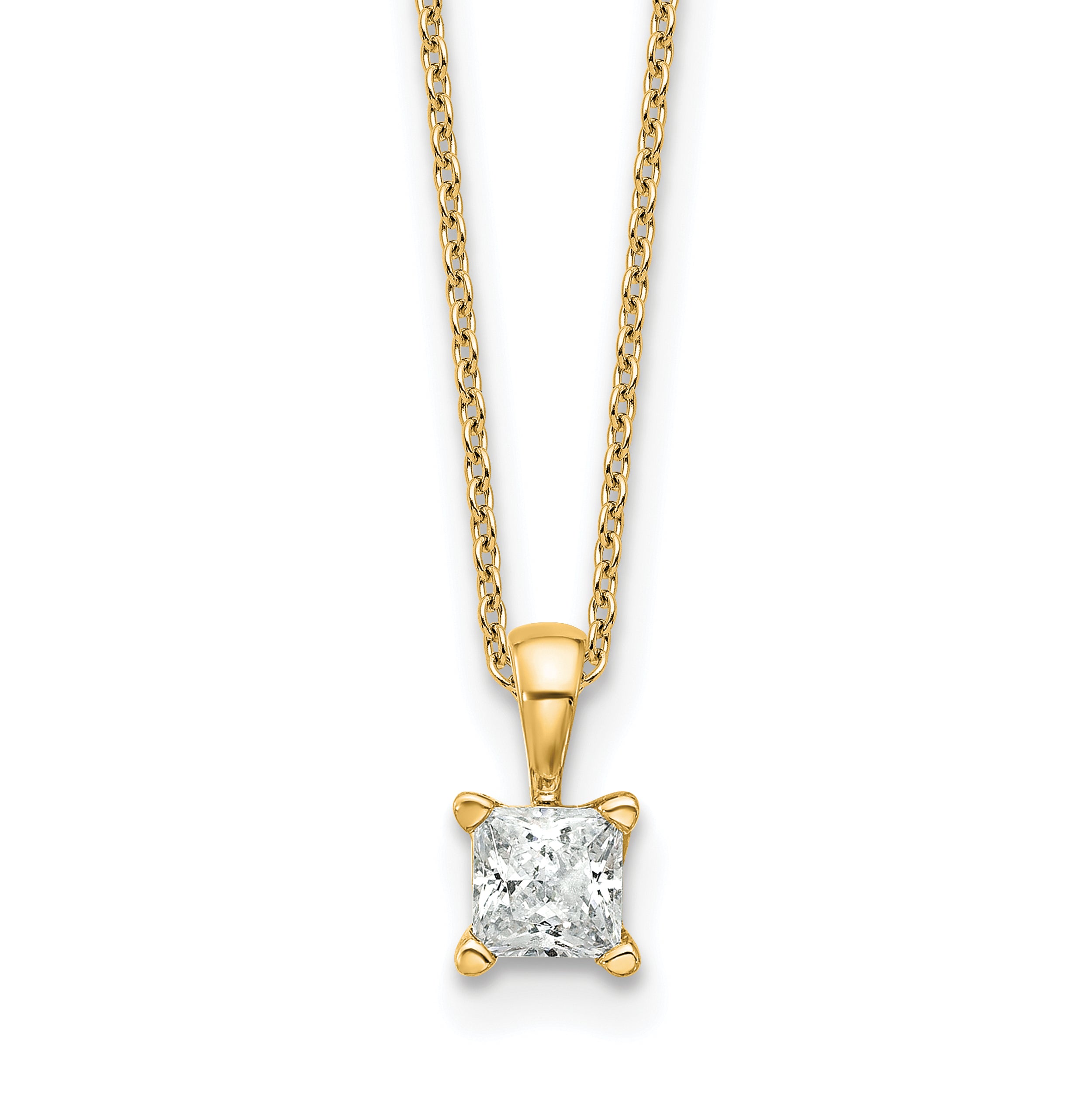 14k 1/2 carat Lab Grown Diamond VS+ F+ Princess Complete 18 inch Four Prong Pendant Necklace