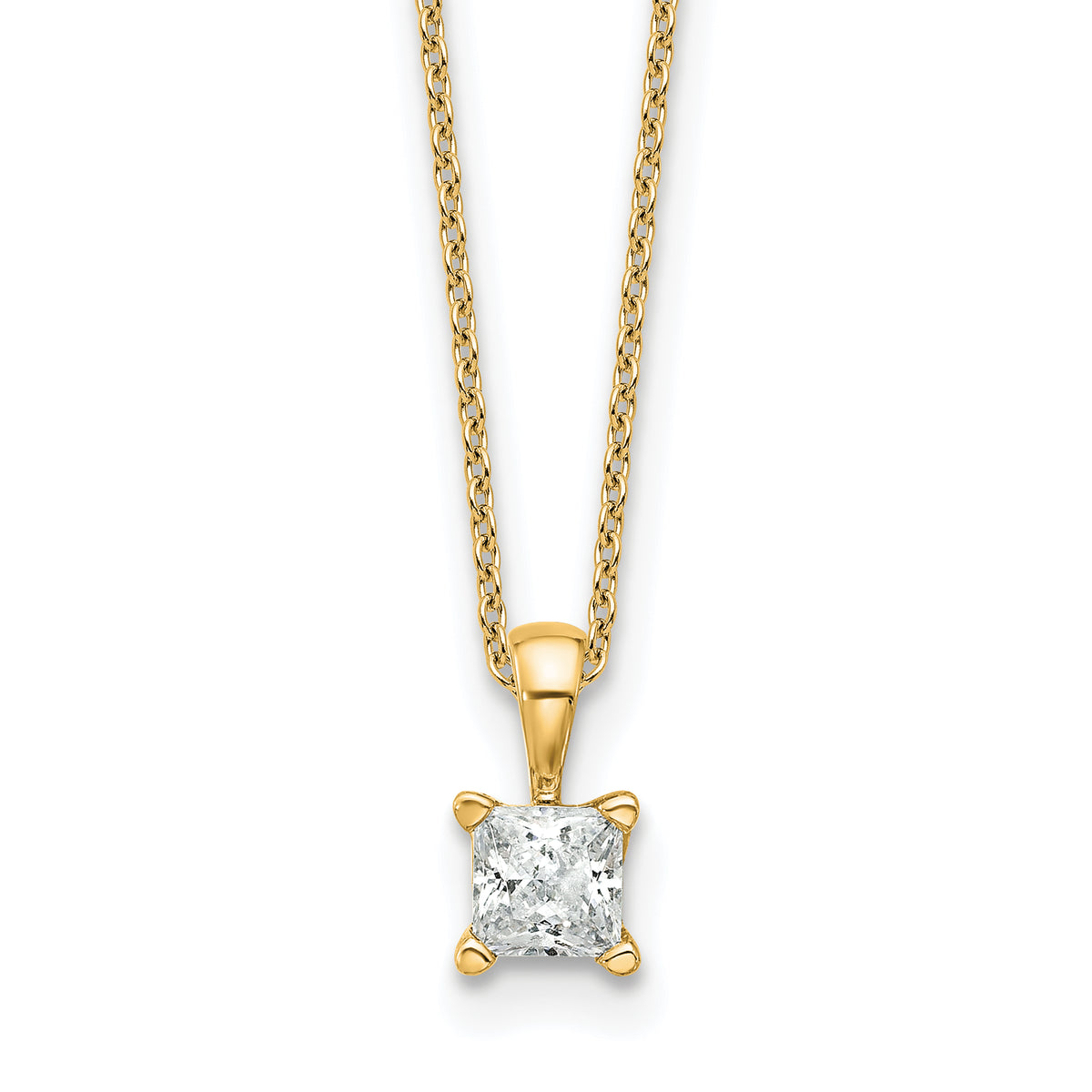 14k 1/2 carat Lab Grown Diamond VS+ F+ Princess Complete 18 inch Four Prong Pendant Necklace
