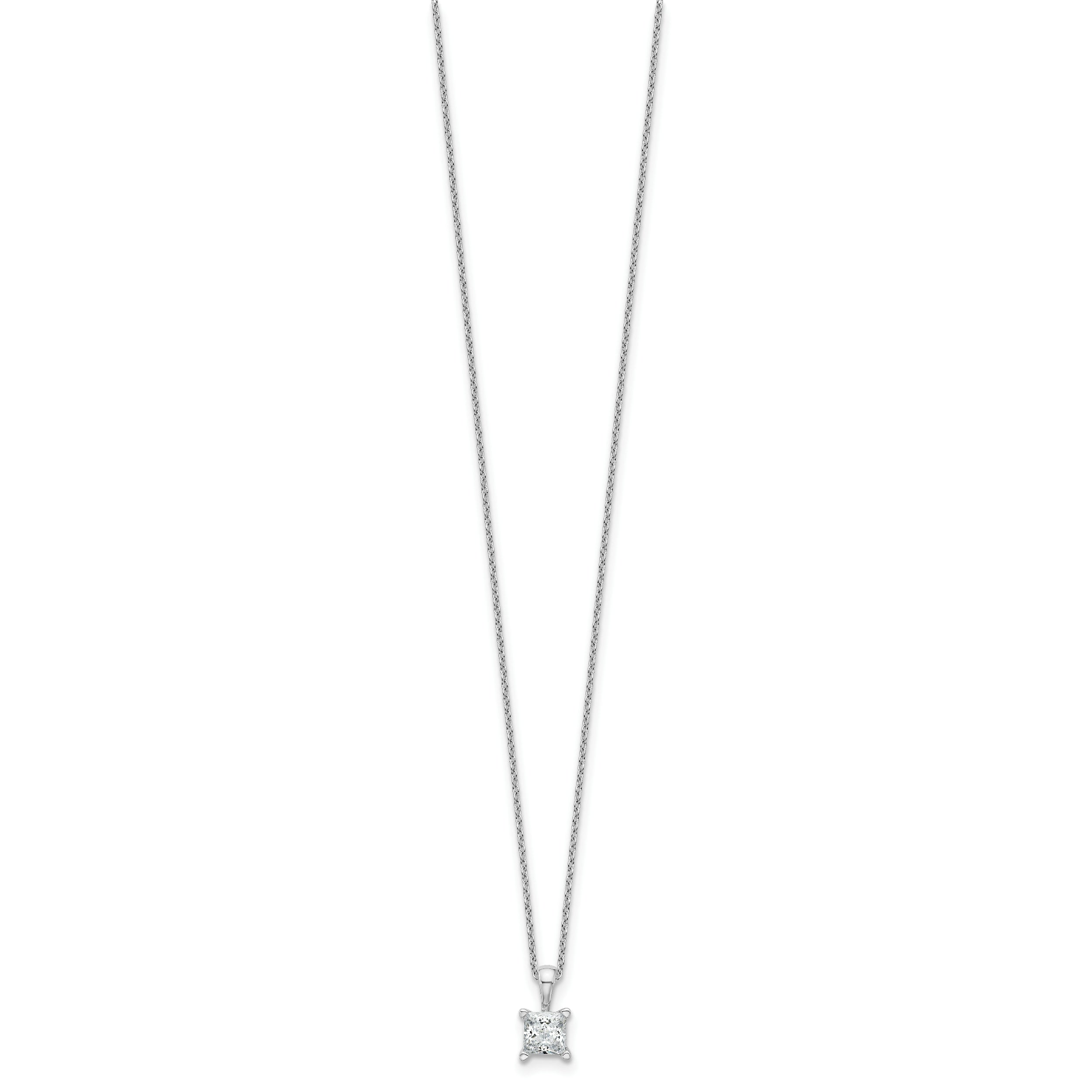 14k White Gold 3/4 carat Certified Lab Grown Diamond VS/SI+ G+ Princess Complete 18 inch Four Prong Pendant Necklace