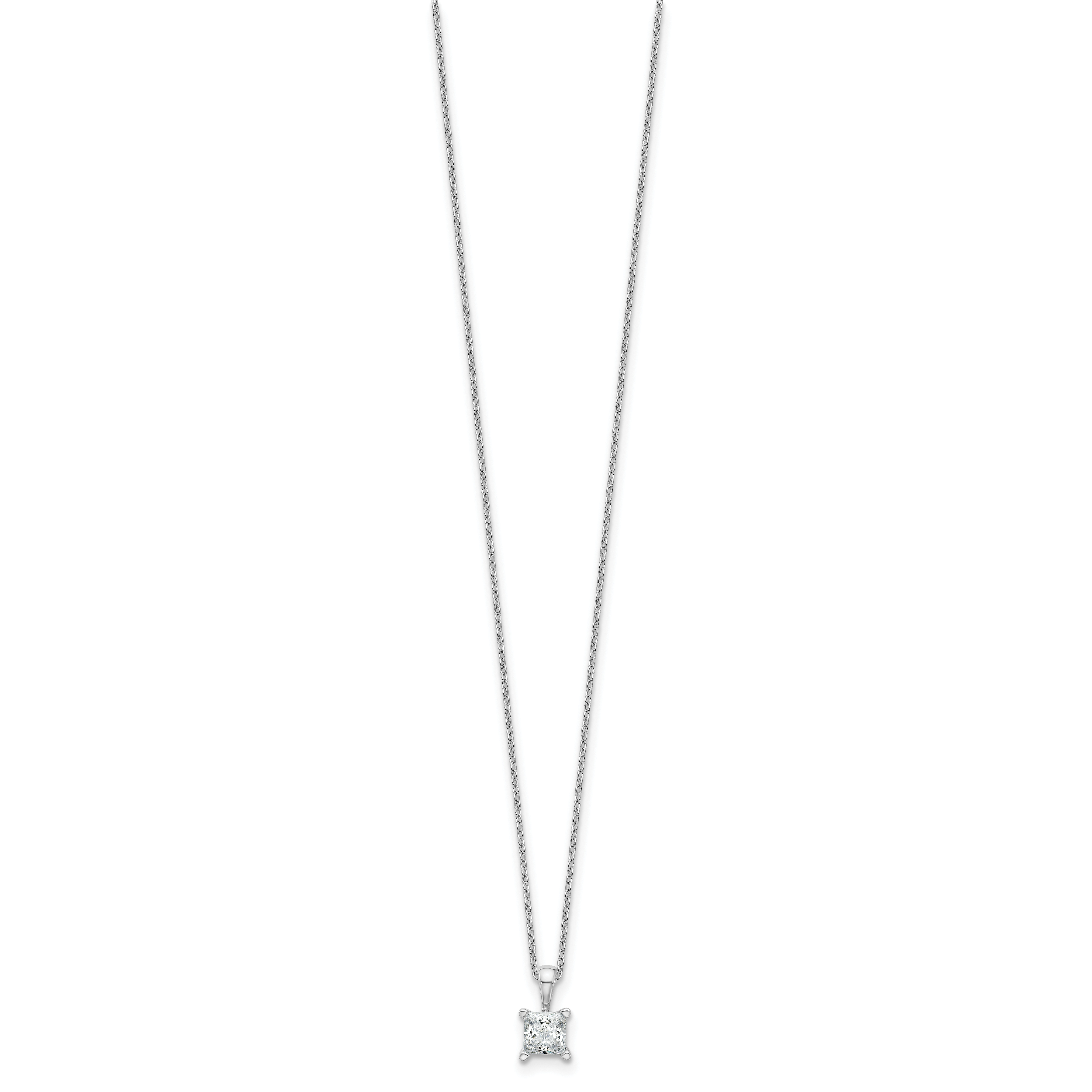14k White Gold 3/4 carat Lab Grown Diamond VS+ F+ Princess Complete 18 inch Four Prong Pendant Necklace Secondary image