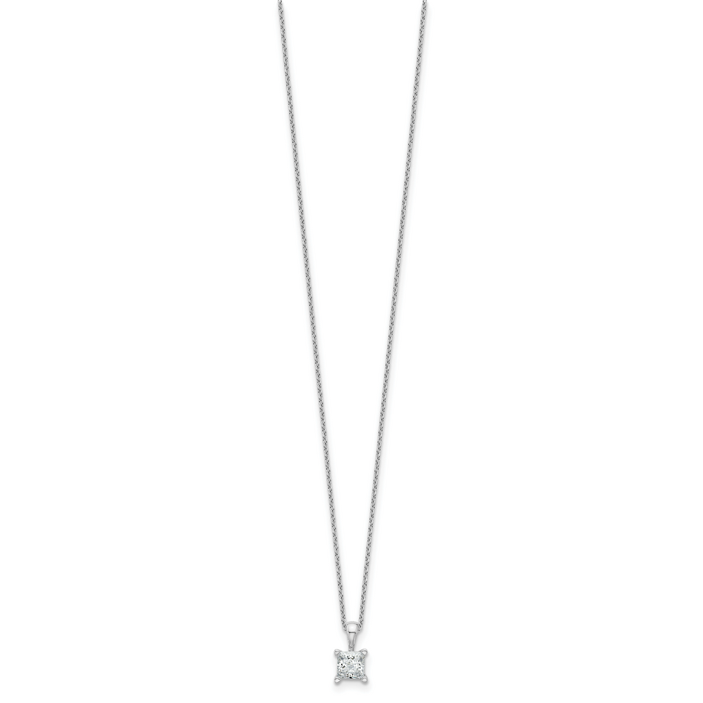 14k White Gold 3/4 carat Lab Grown Diamond VS+ F+ Princess Complete 18 inch Four Prong Pendant Necklace