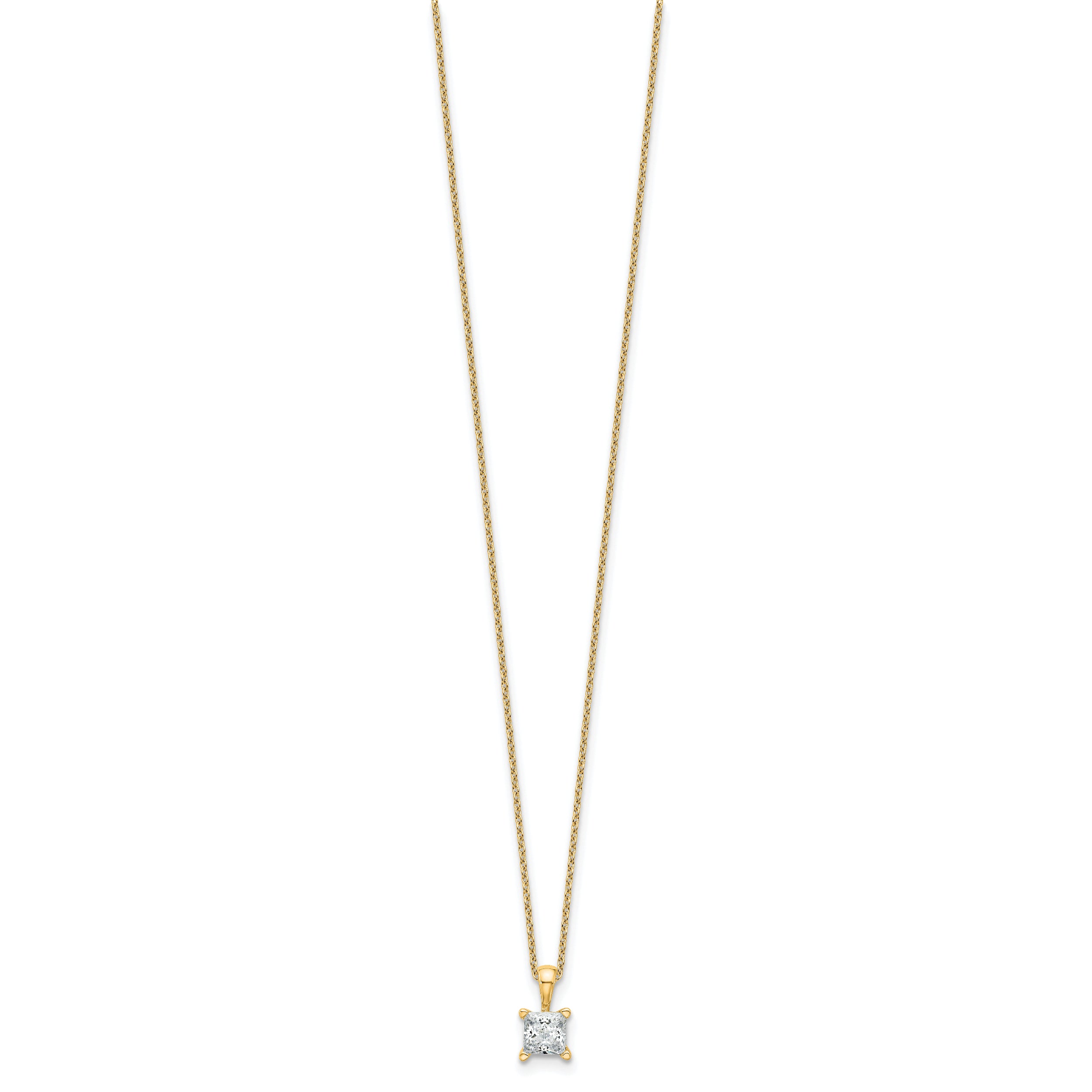 14k 3/4 carat Lab Grown Diamond VS+ F+ Princess Complete 18 inch Four Prong Pendant Necklace